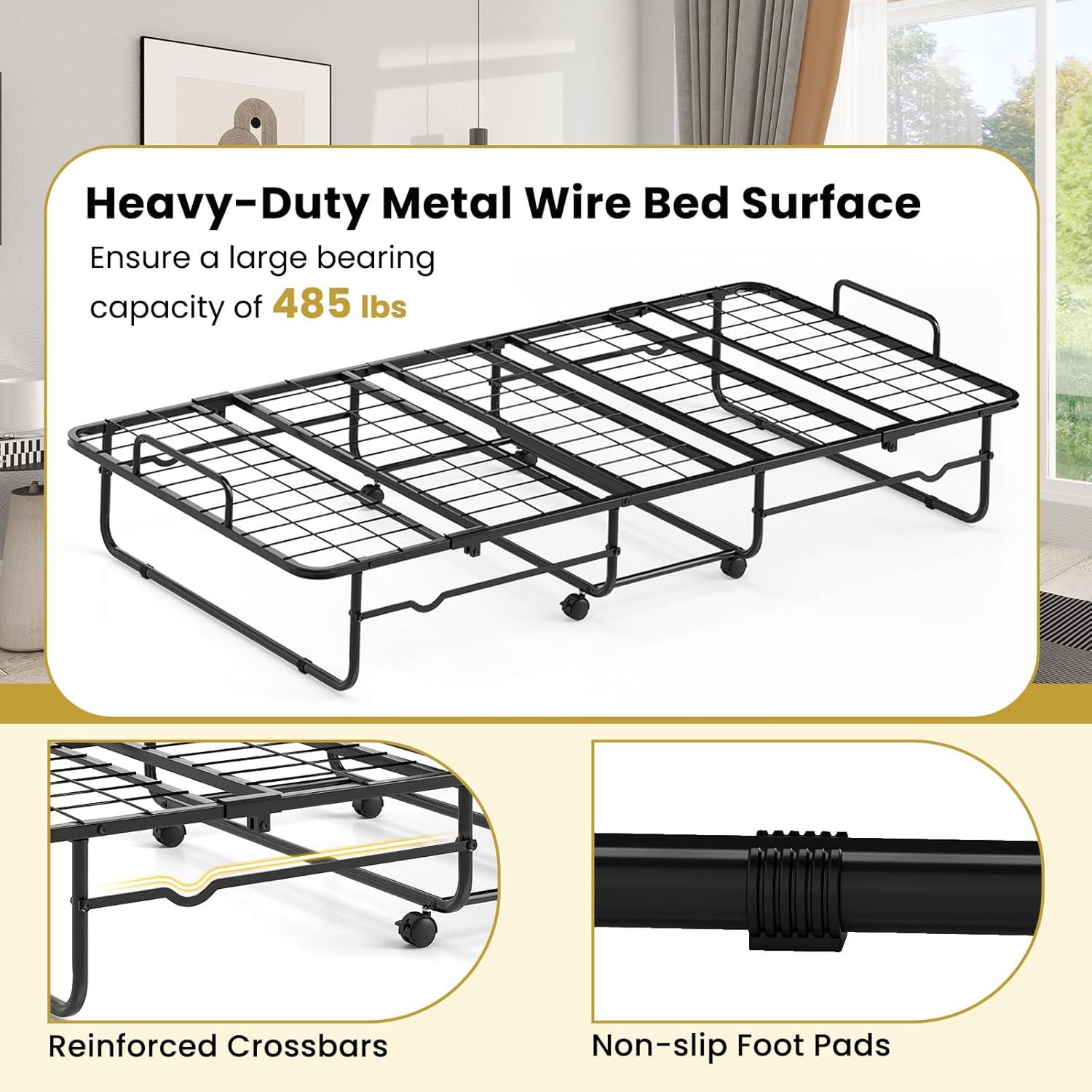 image:imageGiantex Folding Bed with Mattress for Adults Twin Size Rollaway Beds for Guest Space Saving Portable Foldable Bed wMemory Foam Mattress amp Metal Frame for Easy Storage 75x 38Twin