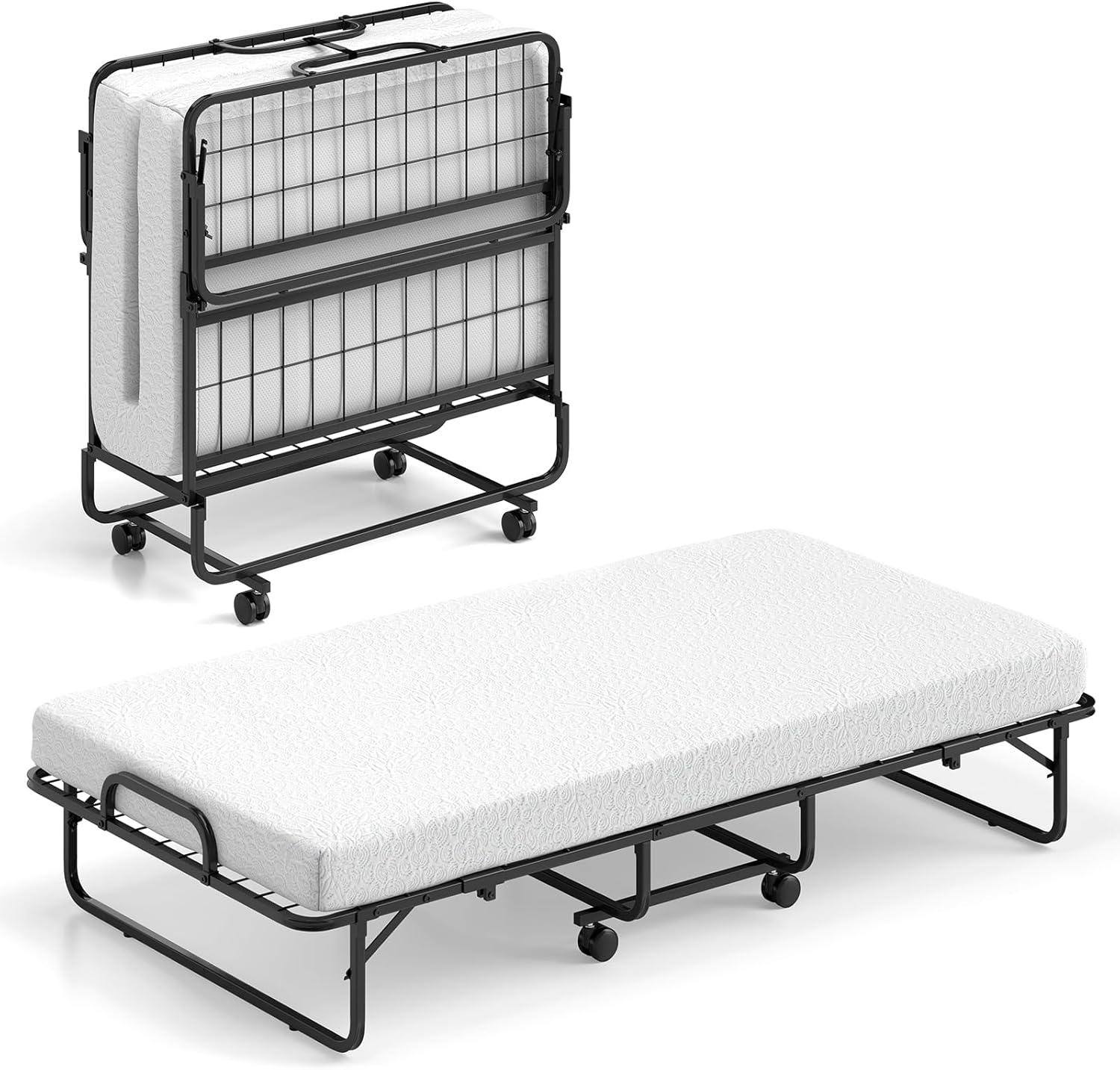 image:imageGiantex Folding Bed with Mattress for Adults Twin Size Rollaway Beds for Guest Space Saving Portable Foldable Bed wMemory Foam Mattress amp Metal Frame for Easy Storage 75x 38Twin