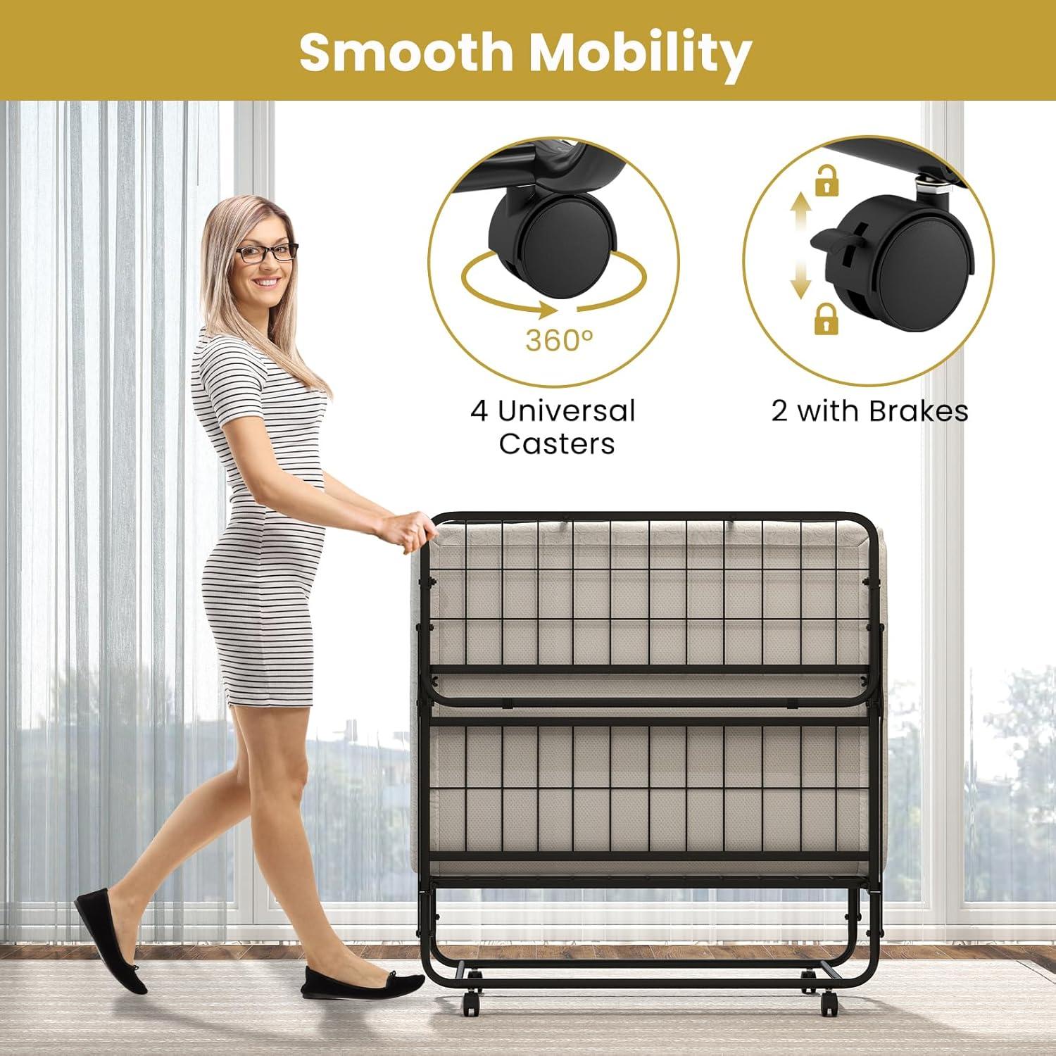image:imageGiantex Folding Bed with Mattress for Adults Twin Size Rollaway Beds for Guest Space Saving Portable Foldable Bed wMemory Foam Mattress amp Metal Frame for Easy Storage 75x 38Twin