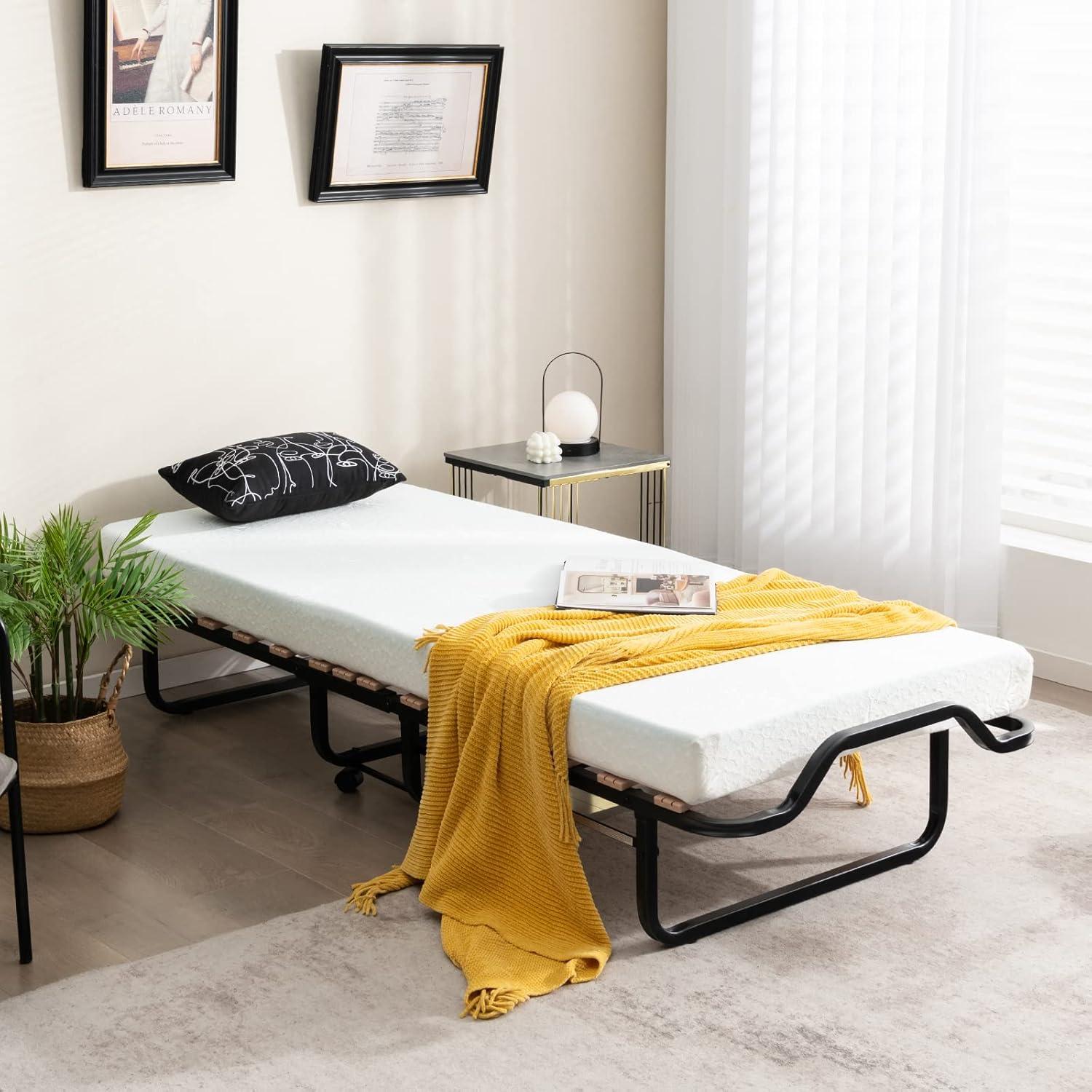 image:imageGiantex Folding Bed with Mattress for Adults Twin Size Rollaway Beds for Guest Space Saving Portable Foldable Bed wMemory Foam Mattress amp Metal Frame for Easy Storage 75x 38Small Single