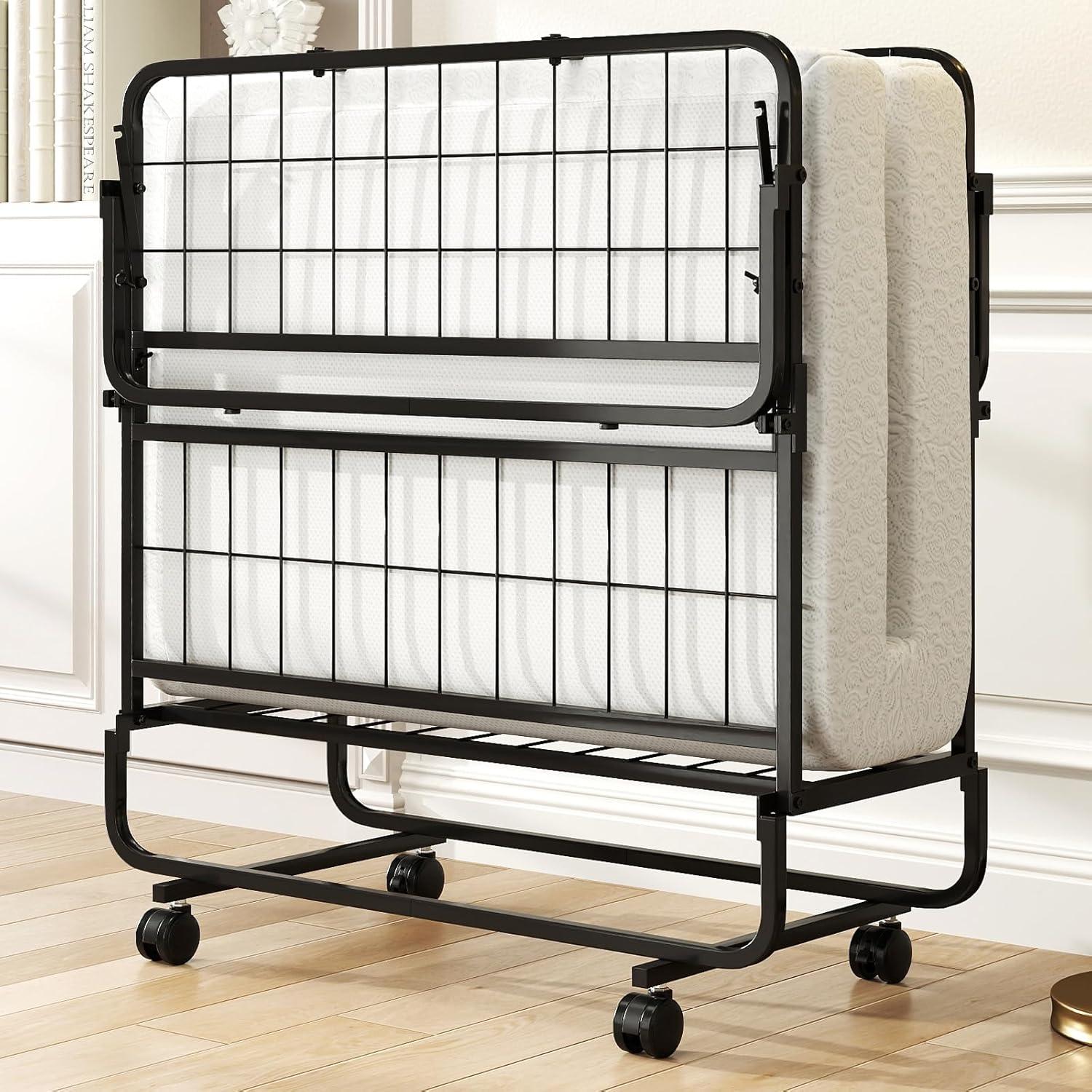 image:imageGiantex Folding Bed with Mattress for Adults Twin Size Rollaway Beds for Guest Space Saving Portable Foldable Bed wMemory Foam Mattress amp Metal Frame for Easy Storage 75x 38Twin
