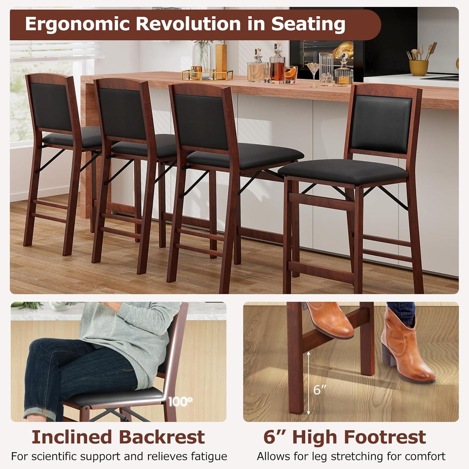 image:imageGiantex Folding Counter Height Bar Stools Set of 2 245 Farmhouse Barstools wPadded Back amp Seat Footrest Rubber Wood Legs No Assembly Needed Upholstered Bar Dining Chairs for Kitchen Island