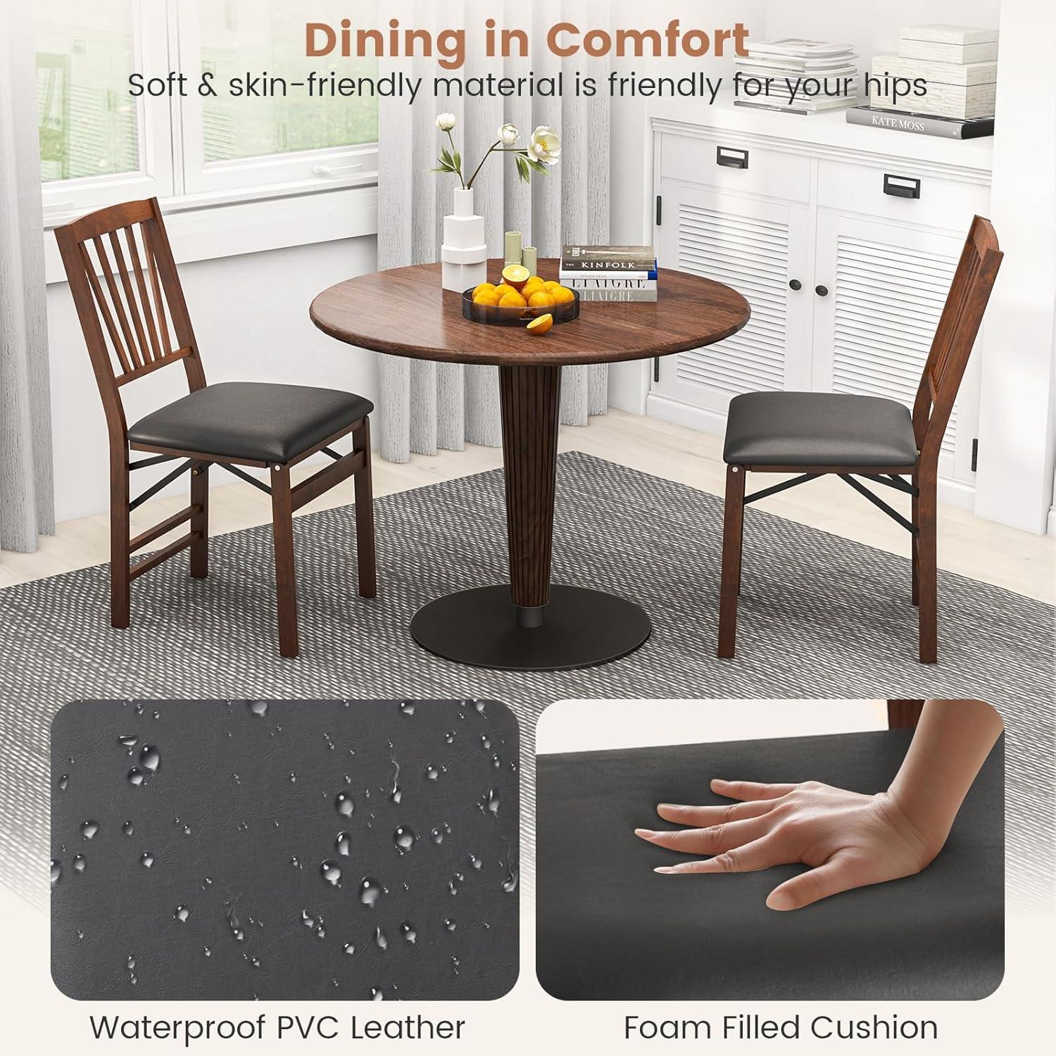 image:imageGiantex Folding Dining Chairs Set of 2 Foldable Wood Kitchen Chairs with Padded Seat Solid Wood Frame Max Load 400 Lbs No Assembly Easy to Store Wooden Dining Chairs for Apartment Small SpaceWalnutslat Back
