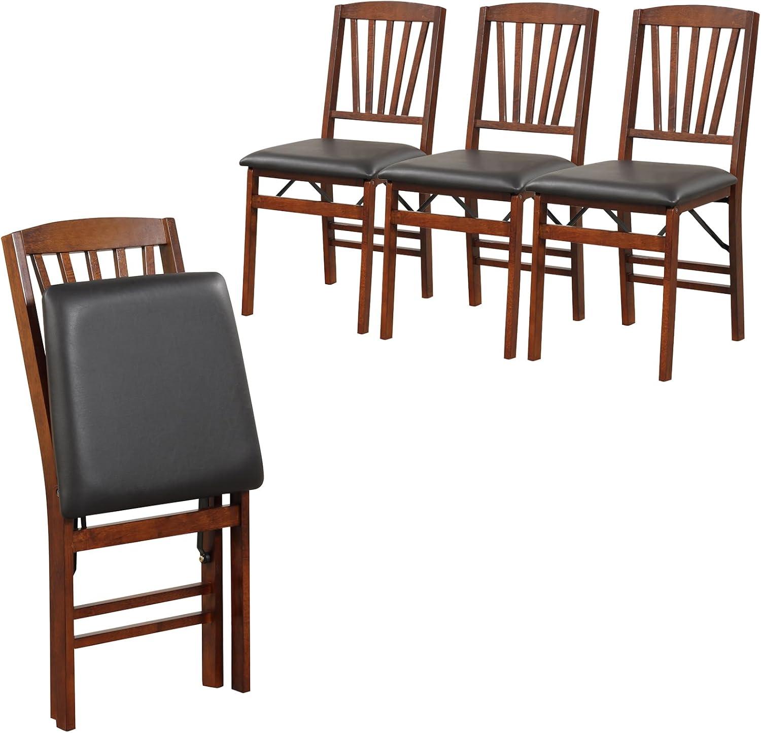 image:imageGiantex Folding Dining Chairs Set of 2 Foldable Wood Kitchen Chairs with Padded Seat Solid Wood Frame Max Load 400 Lbs No Assembly Easy to Store Wooden Dining Chairs for Apartment Small SpaceWalnutslat Back