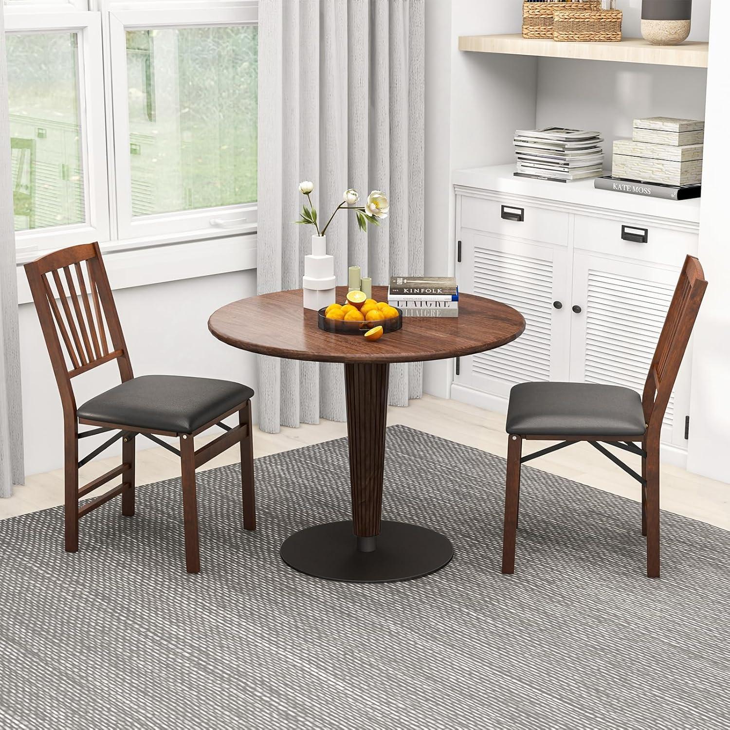 image:imageGiantex Folding Dining Chairs Set of 2 Foldable Wood Kitchen Chairs with Padded Seat Solid Wood Frame Max Load 400 Lbs No Assembly Easy to Store Wooden Dining Chairs for Apartment Small SpaceWalnutslat Back