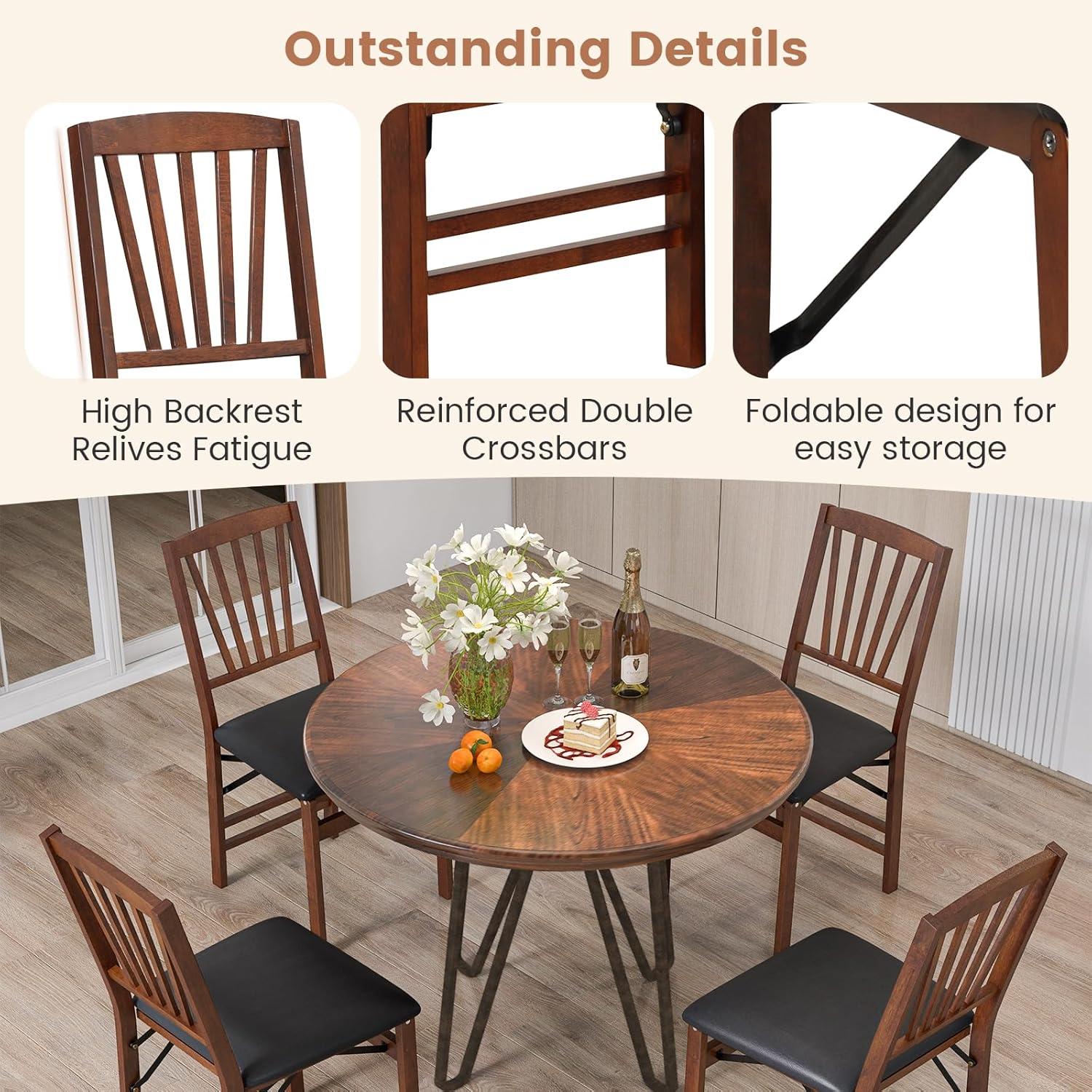 image:imageGiantex Folding Dining Chairs Set of 2 Foldable Wood Kitchen Chairs with Padded Seat Solid Wood Frame Max Load 400 Lbs No Assembly Easy to Store Wooden Dining Chairs for Apartment Small SpaceWalnutslat Back