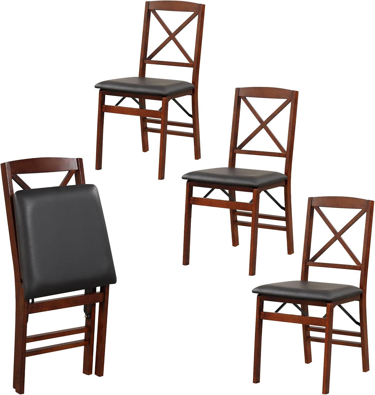 image:imageGiantex Folding Dining Chairs Set of 2 Foldable Wood Kitchen Chairs with Padded Seat Solid Wood Frame Max Load 400 Lbs No Assembly Easy to Store Wooden Dining Chairs for Apartment Small SpaceWalnutx Back