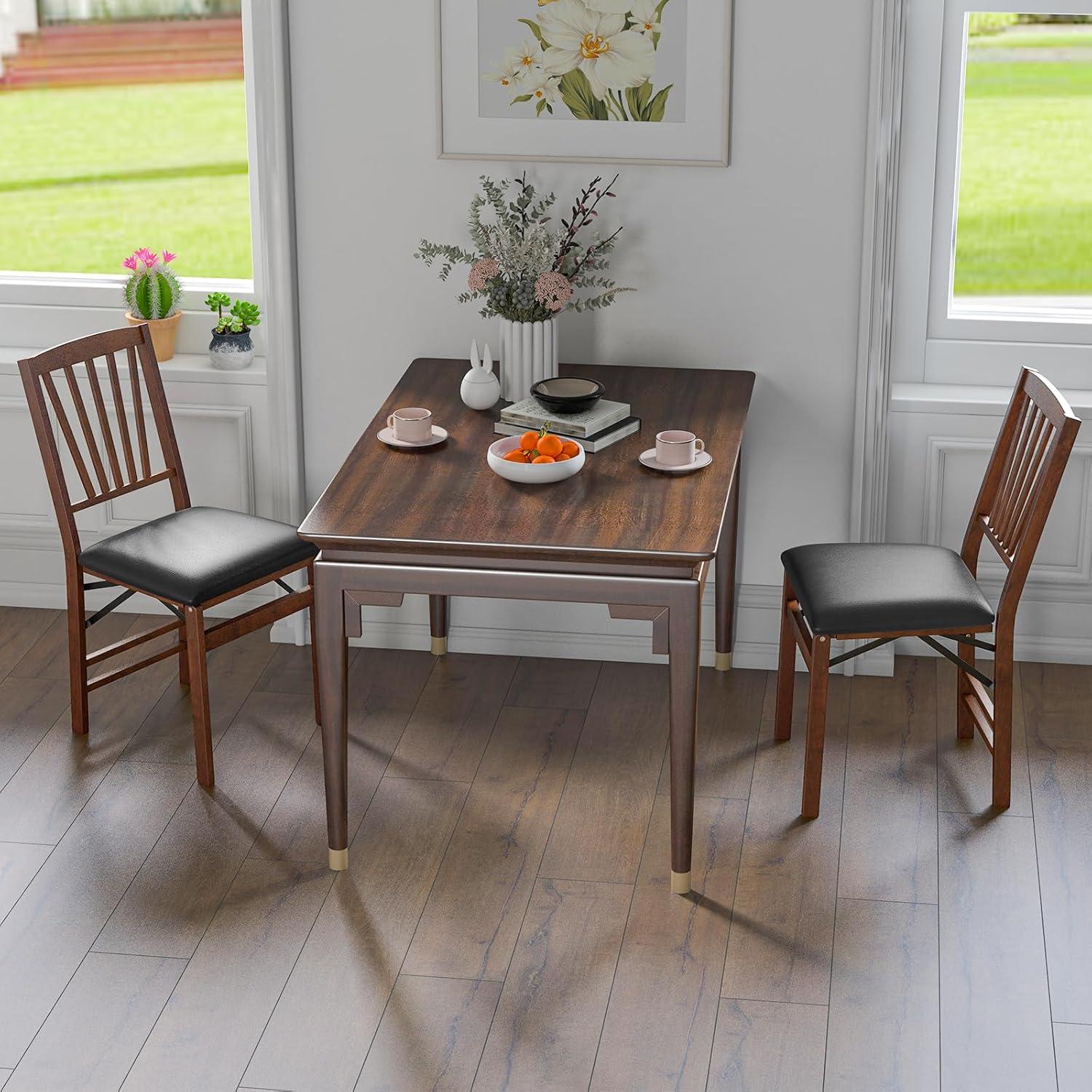 image:imageGiantex Folding Dining Chairs Set of 2 Foldable Wood Kitchen Chairs with Padded Seat Solid Wood Frame Max Load 400 Lbs No Assembly Easy to Store Wooden Dining Chairs for Apartment Small SpaceWalnutslat Back