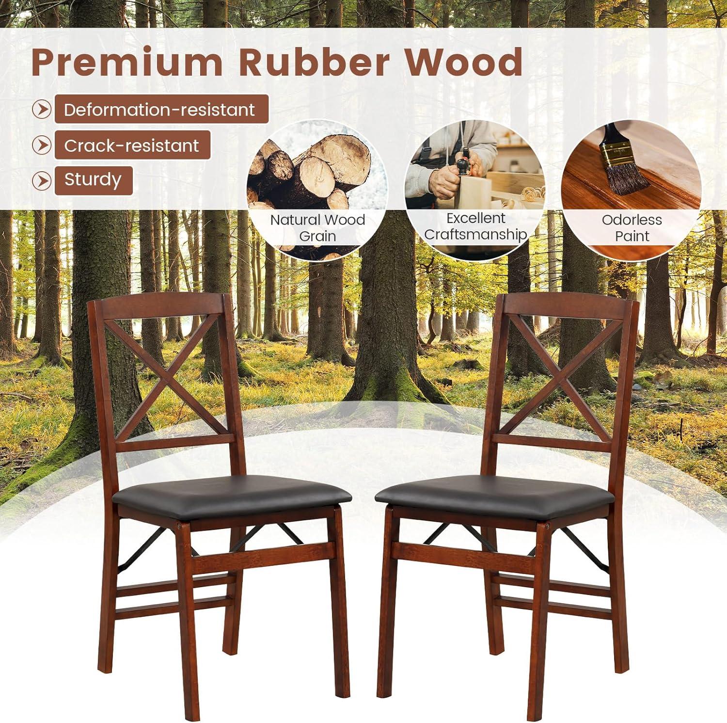 image:imageGiantex Folding Dining Chairs Set of 2 Foldable Wood Kitchen Chairs with Padded Seat Solid Wood Frame Max Load 400 Lbs No Assembly Easy to Store Wooden Dining Chairs for Apartment Small SpaceWalnutx Back