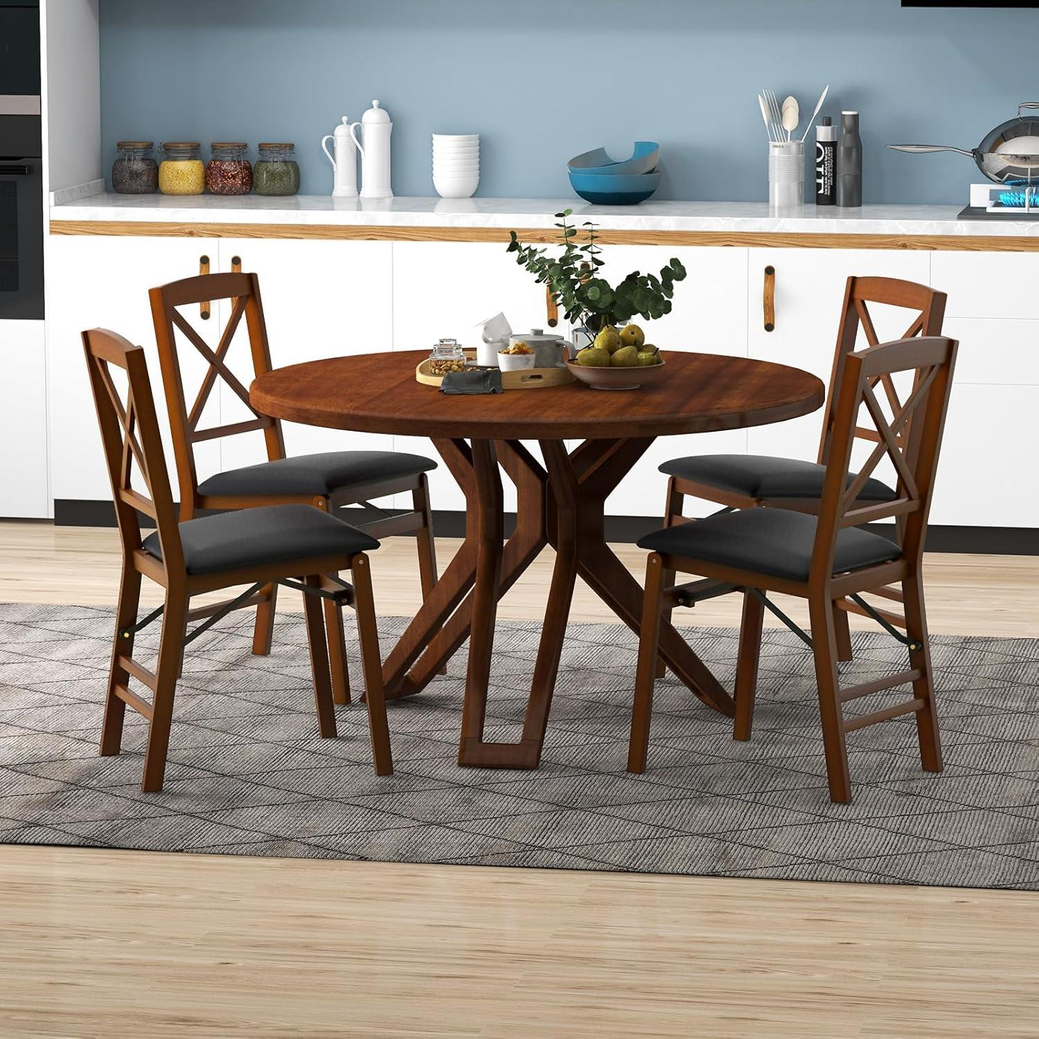 image:imageGiantex Folding Dining Chairs Set of 2 Foldable Wood Kitchen Chairs with Padded Seat Solid Wood Frame Max Load 400 Lbs No Assembly Easy to Store Wooden Dining Chairs for Apartment Small SpaceWalnutx Back
