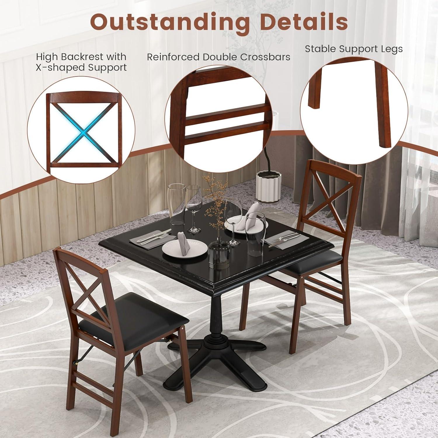 image:imageGiantex Folding Dining Chairs Set of 2 Foldable Wood Kitchen Chairs with Padded Seat Solid Wood Frame Max Load 400 Lbs No Assembly Easy to Store Wooden Dining Chairs for Apartment Small SpaceWalnutx Back