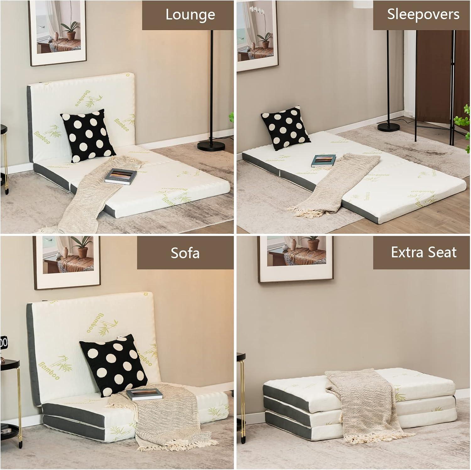 image:imageGiantex Folding Mattress Twin 3 Trifold Memory Foam Mattress Foldable Mattress Topper wSoft Knit Fabric Portable Mattress wCarrying Bag for RV Guest Bed CertiPURUS Certified Twin XLTwin XL