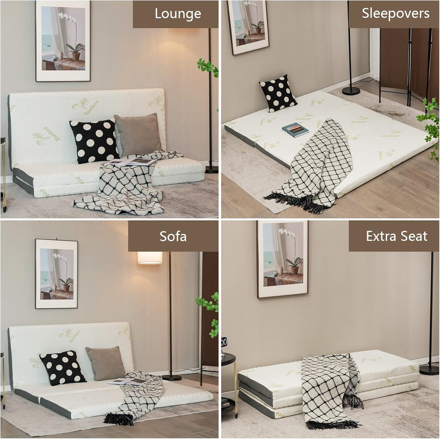 image:imageGiantex Folding Mattress Twin 3 Trifold Memory Foam Mattress Foldable Mattress Topper wSoft Knit Fabric Portable Mattress wCarrying Bag for RV Guest Bed CertiPURUS Certified Twin XLFull