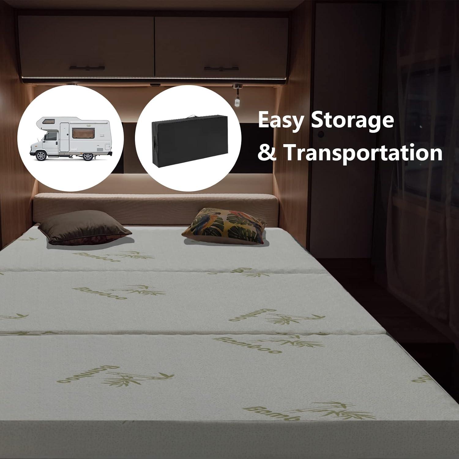 image:imageGiantex Folding Mattress Twin 3 Trifold Memory Foam Mattress Foldable Mattress Topper wSoft Knit Fabric Portable Mattress wCarrying Bag for RV Guest Bed CertiPURUS Certified Twin XLFull