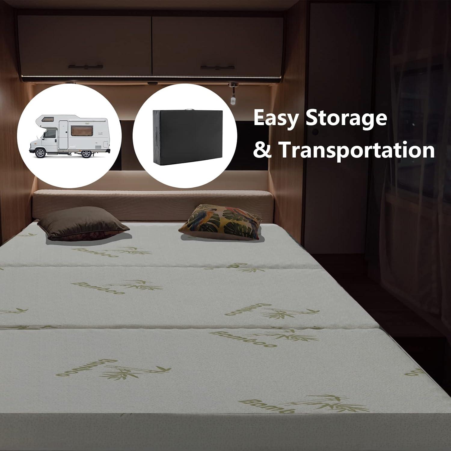 image:imageGiantex Folding Mattress Twin 3 Trifold Memory Foam Mattress Foldable Mattress Topper wSoft Knit Fabric Portable Mattress wCarrying Bag for RV Guest Bed CertiPURUS Certified Twin XLTwin XL