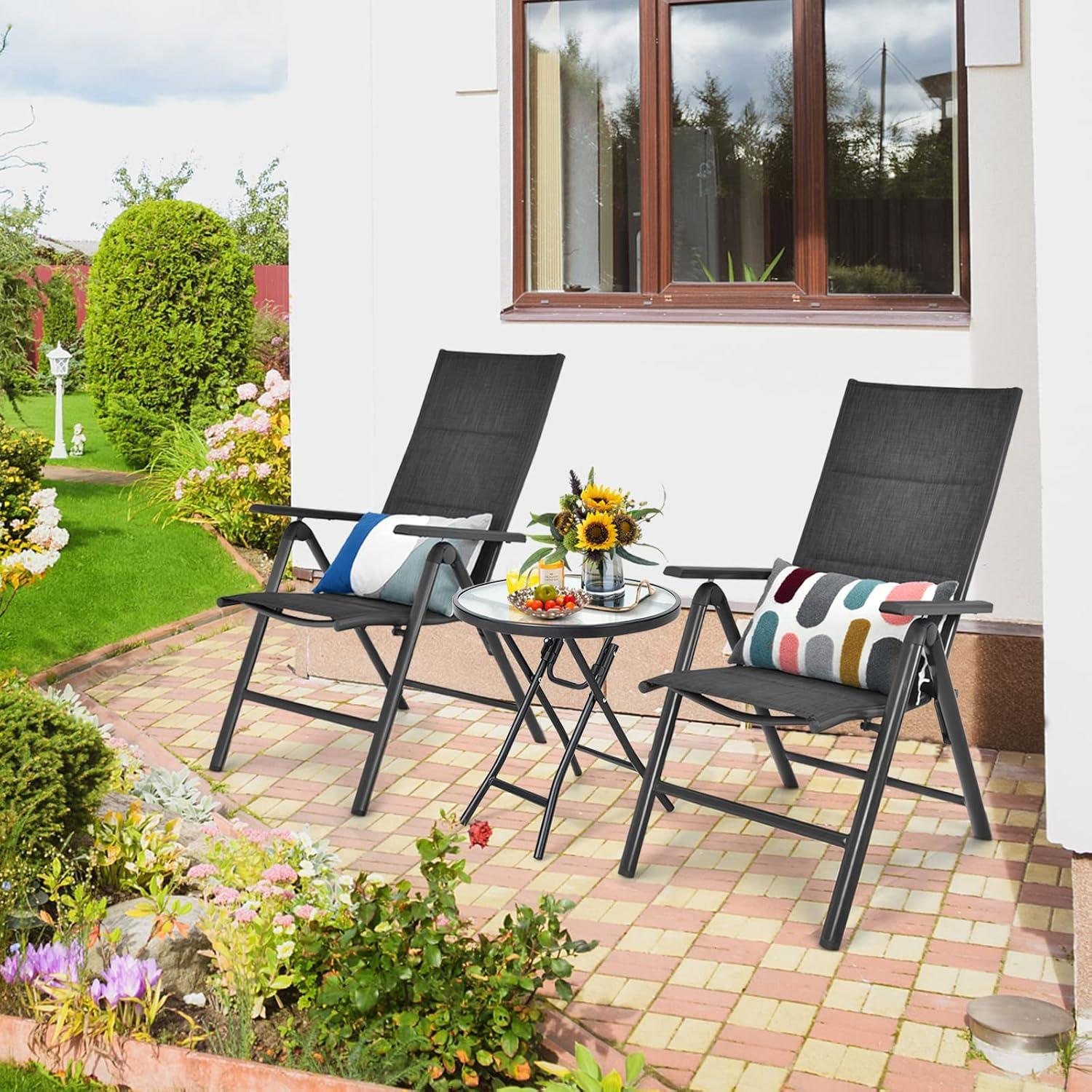 image:imageGiantex Folding Side Table Round Small Patio Table Tempered Glass Tabletop Steel Frame WeatherResistant Outdoor Indoor Use for Bistro Porch Garden Balcony Classic Round 18x18x185Classic Round