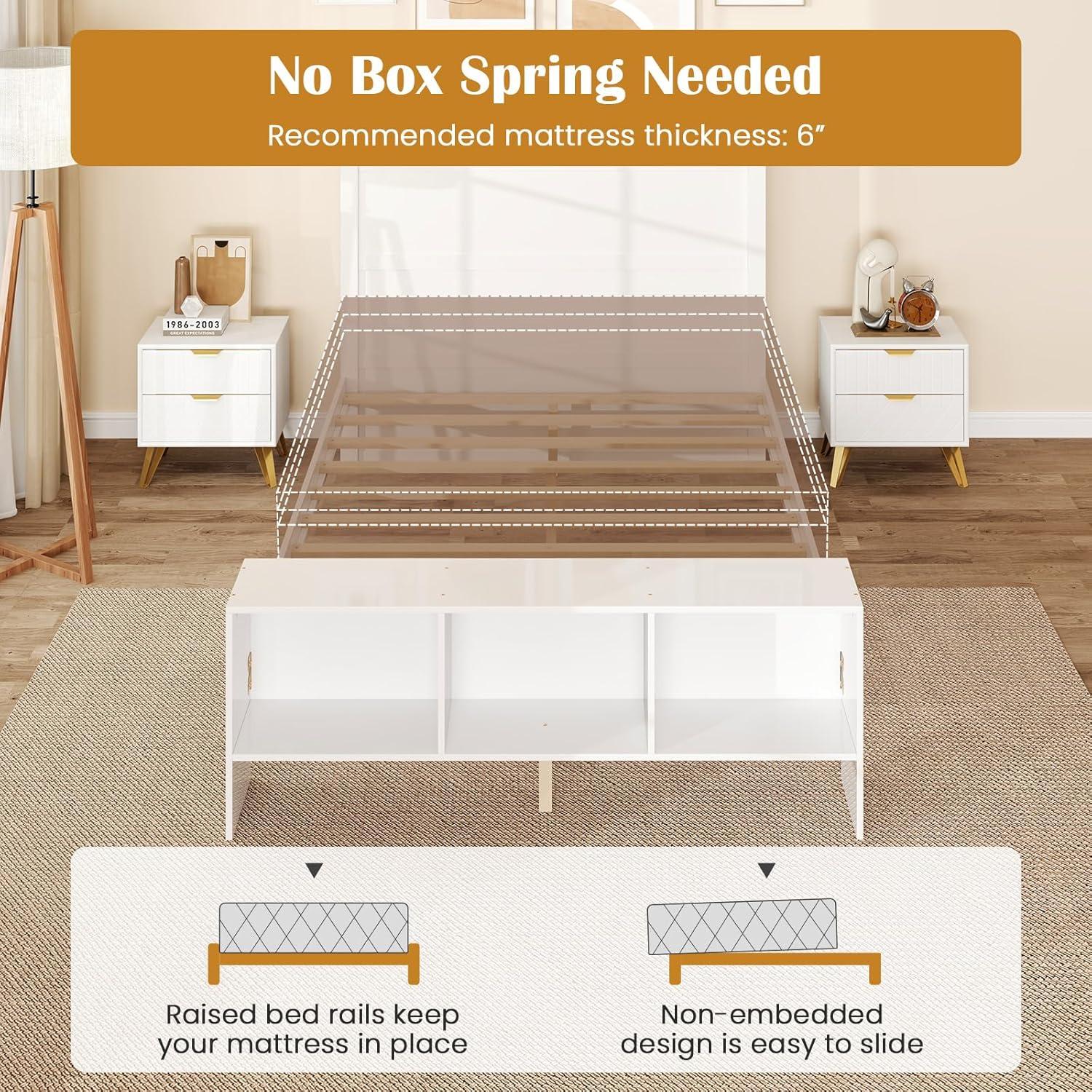 image:imageGiantex Full Size Bed Frame with Storage Headboard amp Footboard Solid Wood LED Bed wCharging Station White Full Bed Frame for Kids Teens amp Adults No Box Spring Needed WhiteFull