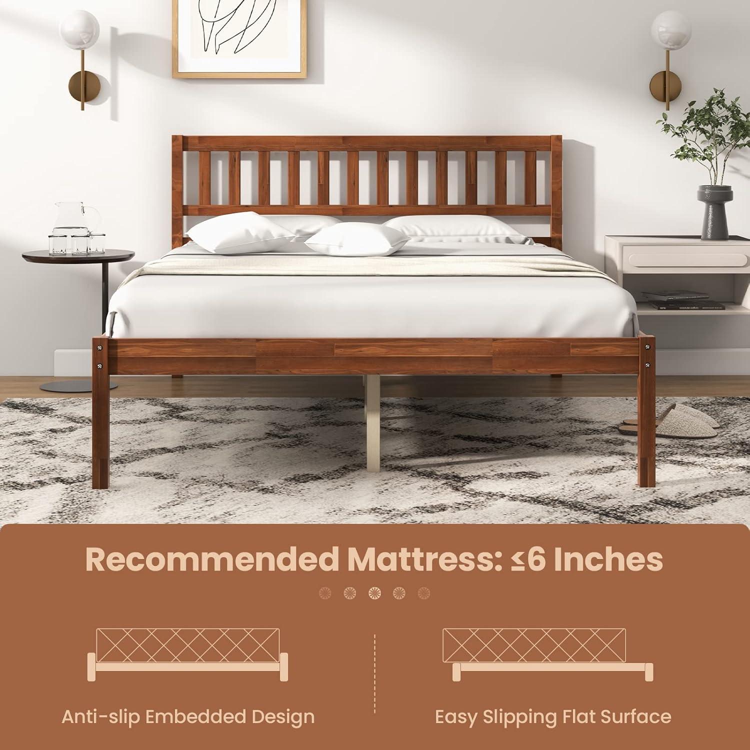 image:imageGiantex Full Size Wood Platform Bed with Headboard Mid Century Solid Wood Full Bed with Slat Support Double Bed Frame with 16 Under Bed Storage No Box Spring Needed Easy Assembly WalnutFull