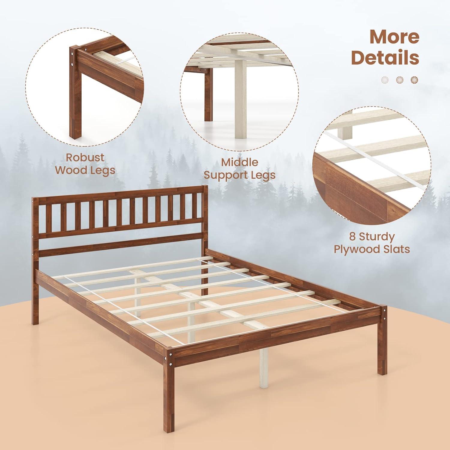 image:imageGiantex Full Size Wood Platform Bed with Headboard Mid Century Solid Wood Full Bed with Slat Support Double Bed Frame with 16 Under Bed Storage No Box Spring Needed Easy Assembly WalnutFull