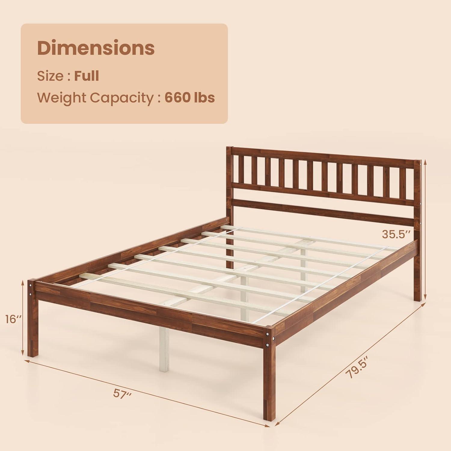 image:imageGiantex Full Size Wood Platform Bed with Headboard Mid Century Solid Wood Full Bed with Slat Support Double Bed Frame with 16 Under Bed Storage No Box Spring Needed Easy Assembly WalnutFull