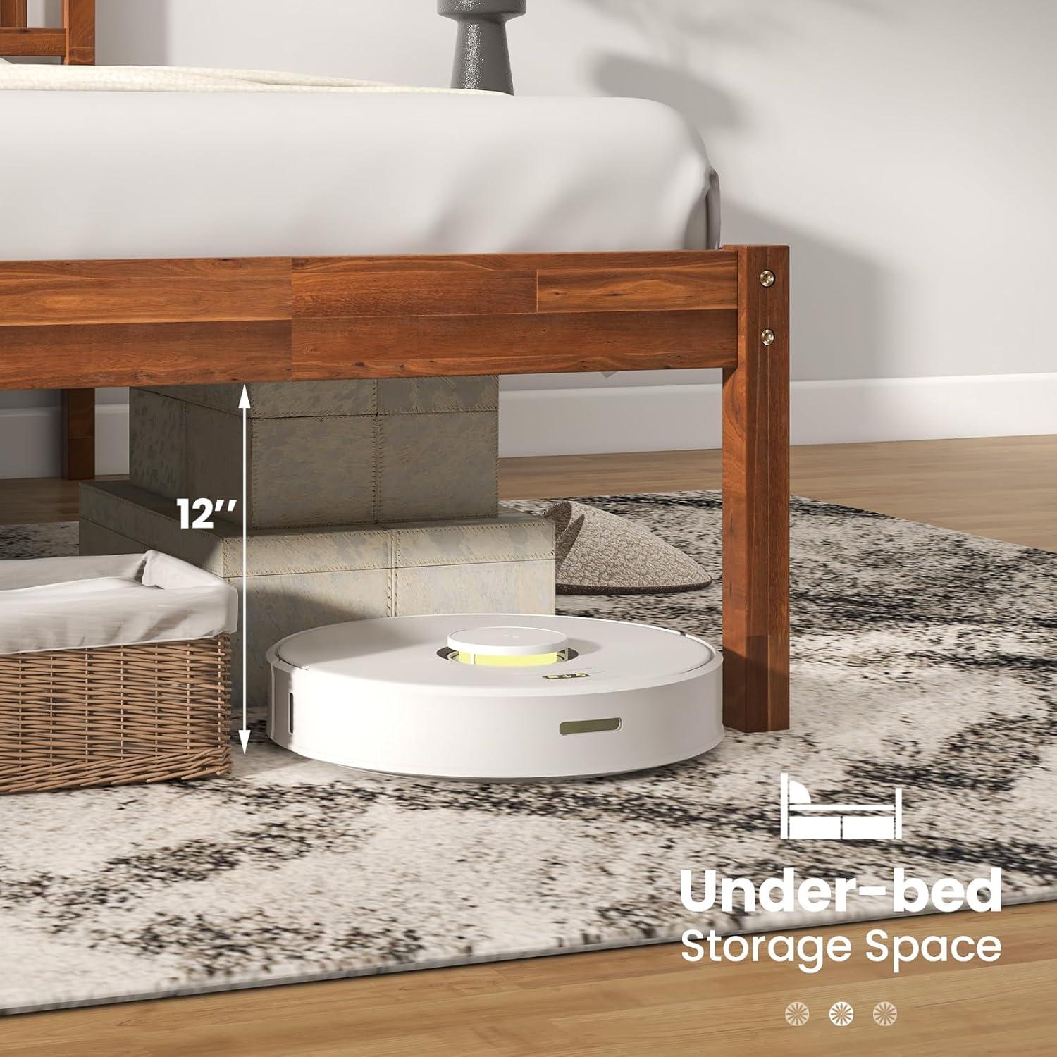 image:imageGiantex Full Size Wood Platform Bed with Headboard Mid Century Solid Wood Full Bed with Slat Support Double Bed Frame with 16 Under Bed Storage No Box Spring Needed Easy Assembly WalnutFull