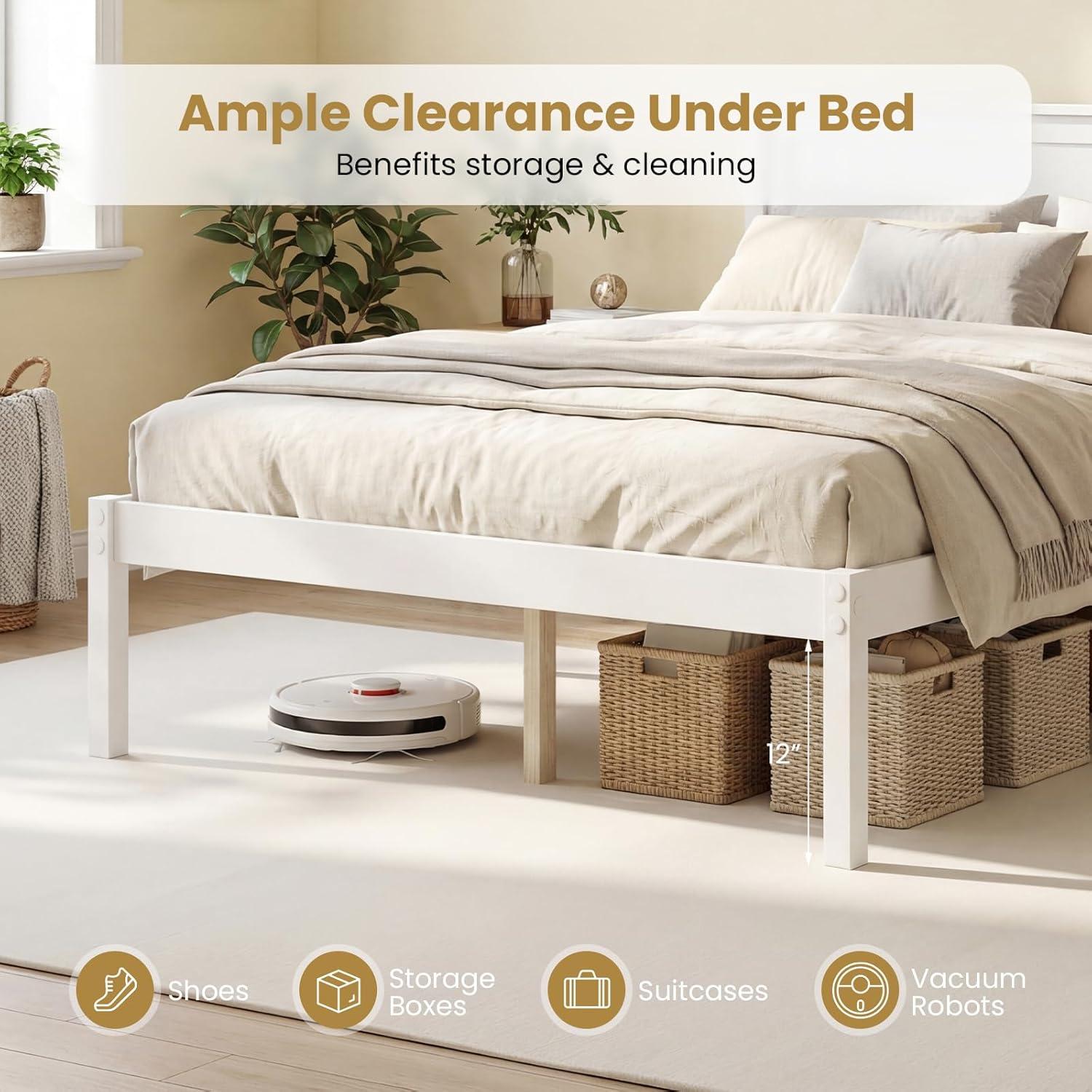 image:imageGiantex Full Size Wood Platform Bed with Headboard Mid Century Solid Wood Full Bed with Slat Support Double Bed Frame with 16 Under Bed Storage No Box Spring Needed Easy Assembly WalnutFull