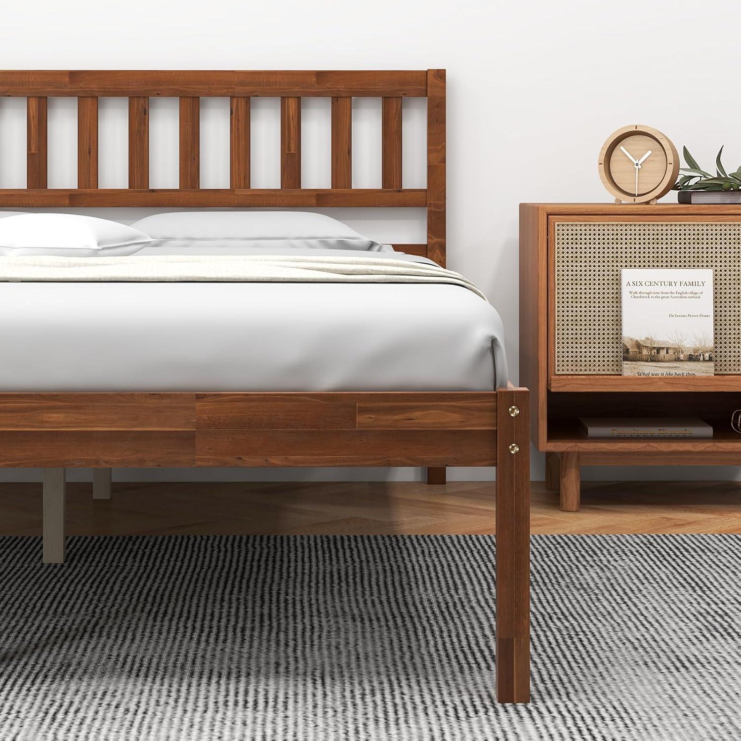 image:imageGiantex Full Size Wood Platform Bed with Headboard Mid Century Solid Wood Full Bed with Slat Support Double Bed Frame with 16 Under Bed Storage No Box Spring Needed Easy Assembly WalnutFull