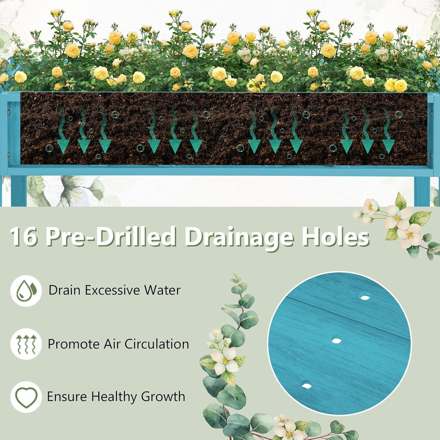 image:imageGiantex HIPS Raised Garden Bed Elevated Planter Box wLegs Storage Shelf Drainage Holes WeatherProof Standing Raised Beds for Backyard Porch Flower Herb Coffee 44 x 18 x 29Blue