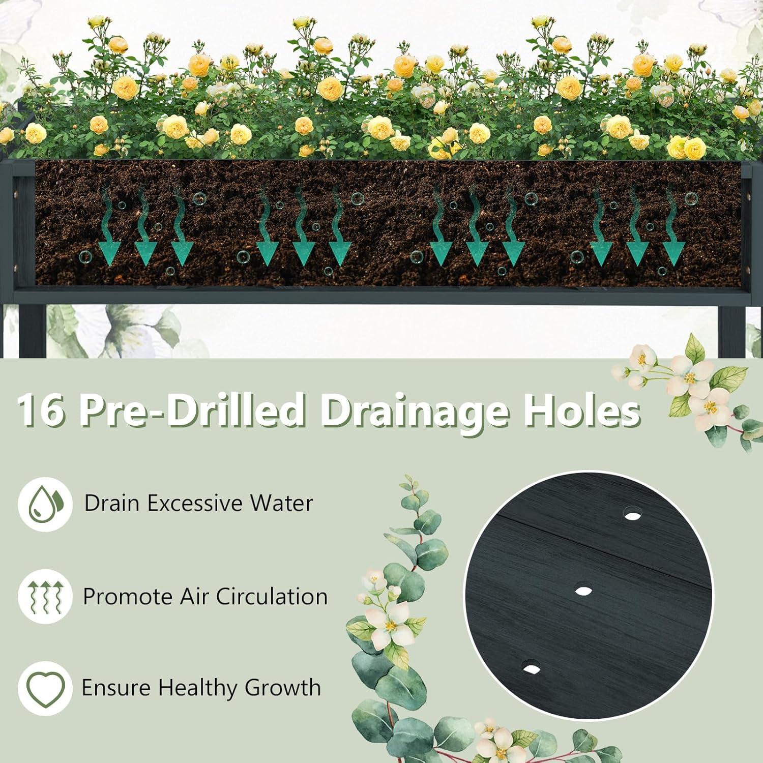 image:imageGiantex HIPS Raised Garden Bed Elevated Planter Box wLegs Storage Shelf Drainage Holes WeatherProof Standing Raised Beds for Backyard Porch Flower Herb Coffee 44 x 18 x 29Black