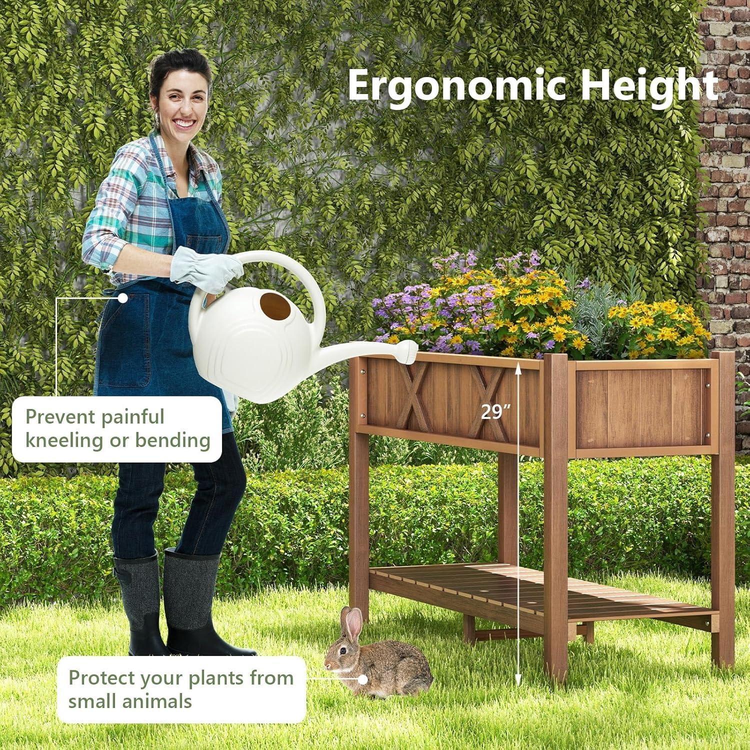 image:imageGiantex HIPS Raised Garden Bed Elevated Planter Box wLegs Storage Shelf Drainage Holes WeatherProof Standing Raised Beds for Backyard Porch Flower Herb Coffee 44 x 18 x 29Coffee