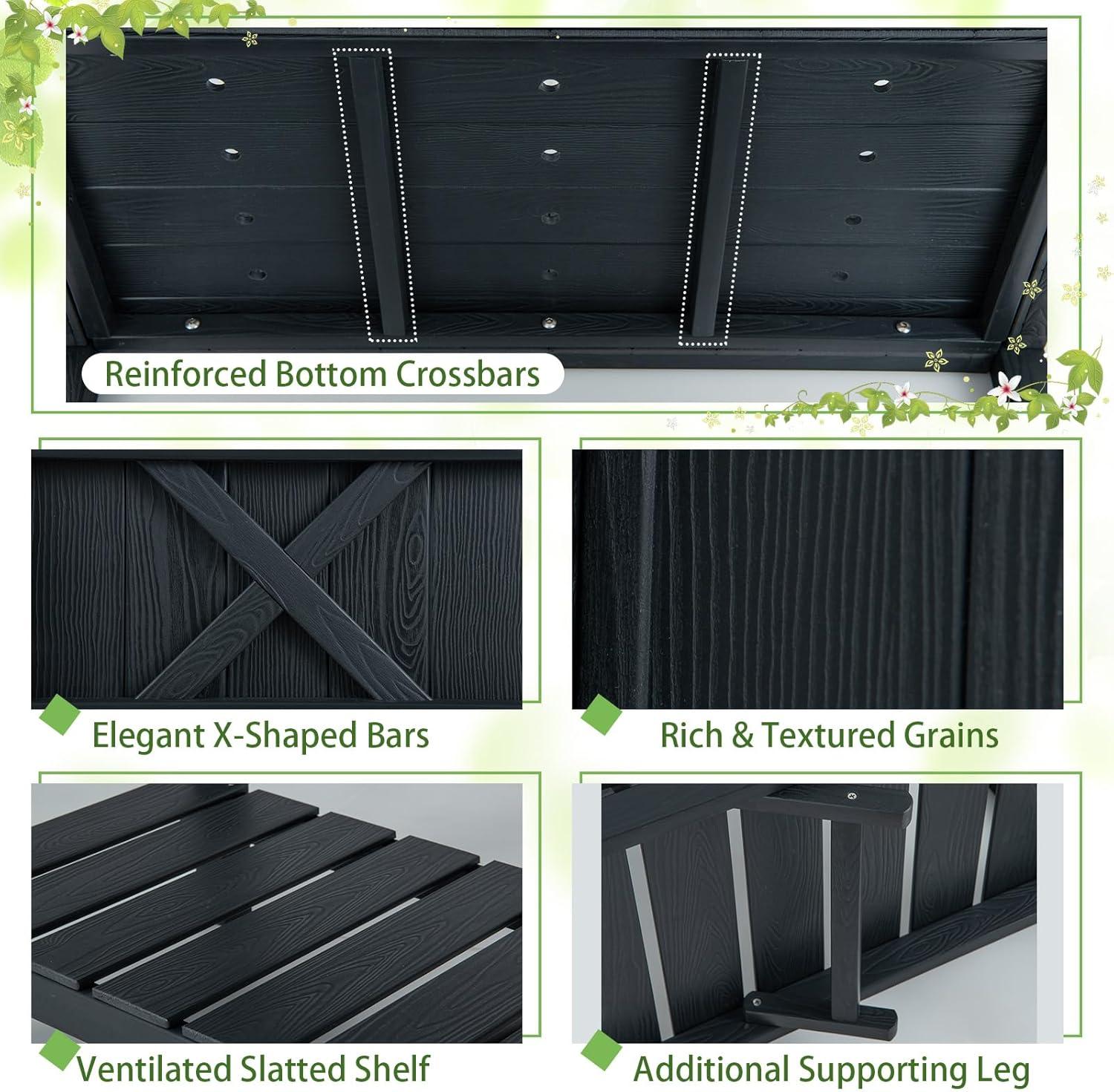 image:imageGiantex HIPS Raised Garden Bed Elevated Planter Box wLegs Storage Shelf Drainage Holes WeatherProof Standing Raised Beds for Backyard Porch Flower Herb Coffee 44 x 18 x 29Black