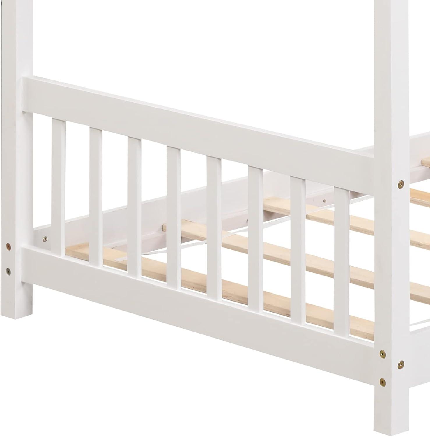 image:imageGiantex House Bed Twin Solid Wood Kids House Bed with Roof Headboard and Footboard Low Floor Twin Bed Frame for Toddlers Teens Girls Boys No Box Spring Needed WhiteWhite