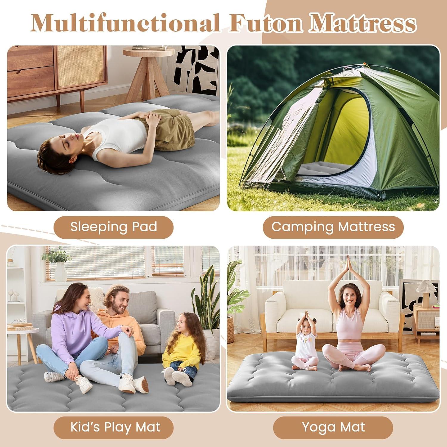 image:imageGiantex Japanese Floor Mattress 4 Inch Futon Mattress wWashable Cover amp Storage Bag Foldable Roll up Mattress Tatami Mat Portable Sleeping Pad for Camping Dormitory QueenGrey