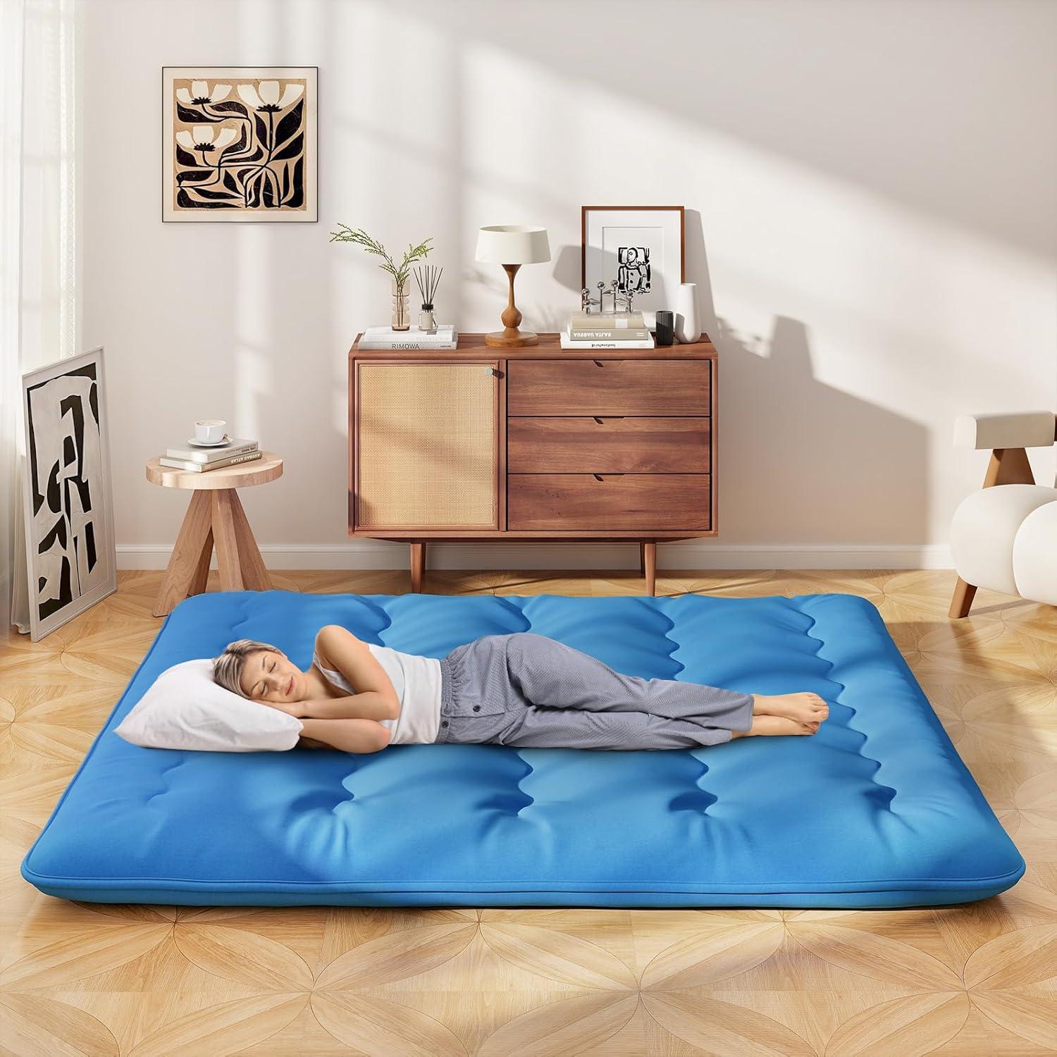 image:imageGiantex Japanese Floor Mattress 4 Inch Futon Mattress wWashable Cover amp Storage Bag Foldable Roll up Mattress Tatami Mat Portable Sleeping Pad for Camping Dormitory QueenNavy