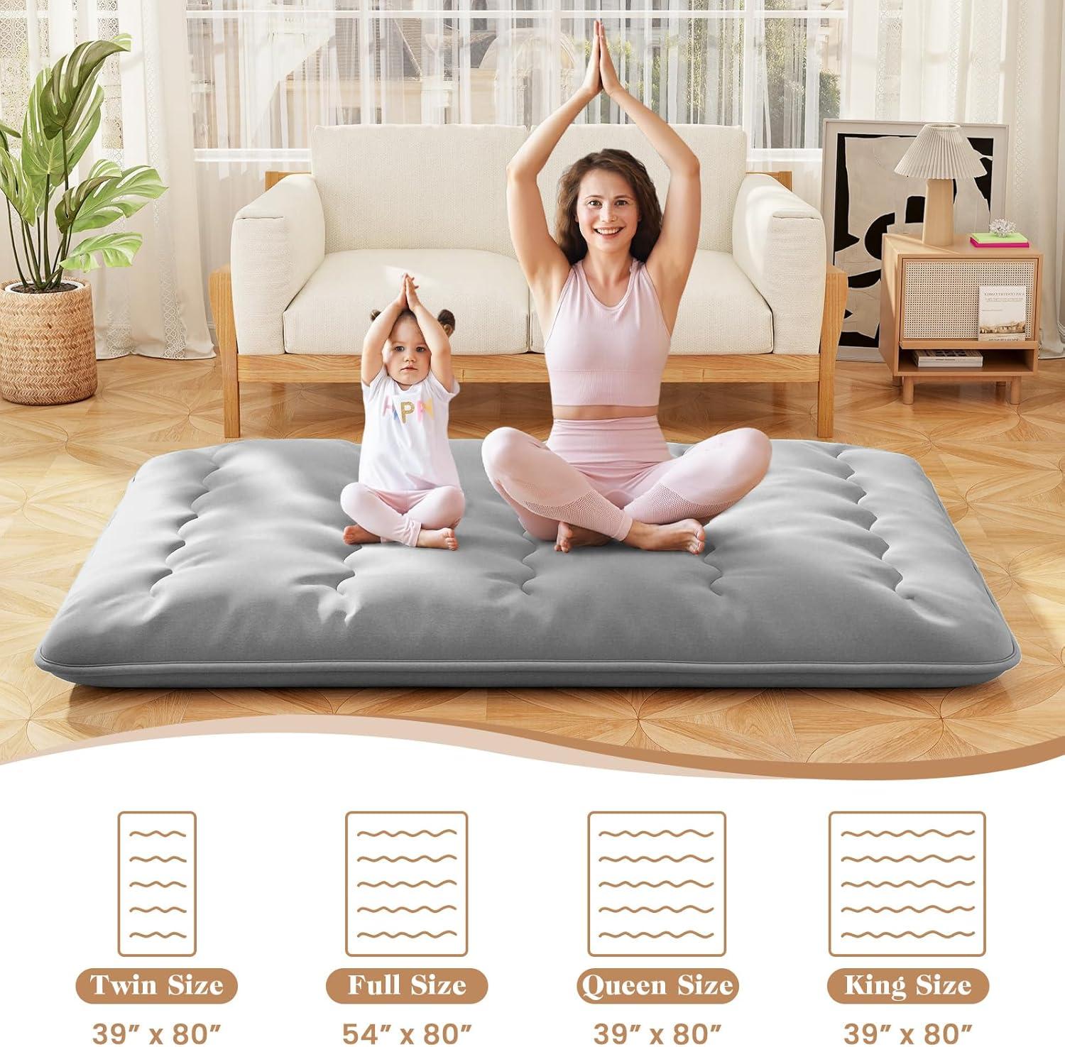 image:imageGiantex Japanese Floor Mattress 4 Inch Futon Mattress wWashable Cover amp Storage Bag Foldable Roll up Mattress Tatami Mat Portable Sleeping Pad for Camping Dormitory QueenGrey
