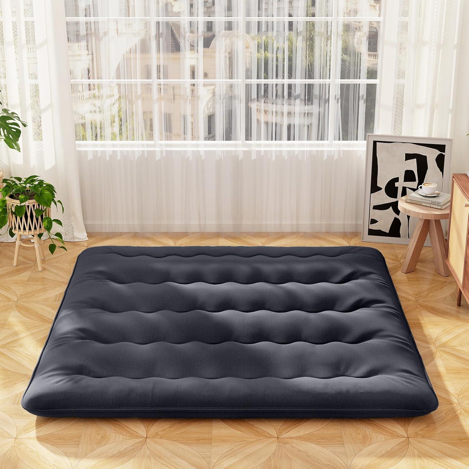 image:imageGiantex Japanese Floor Mattress 4 Inch Futon Mattress wWashable Cover amp Storage Bag Foldable Roll up Mattress Tatami Mat Portable Sleeping Pad for Camping Dormitory QueenBlack