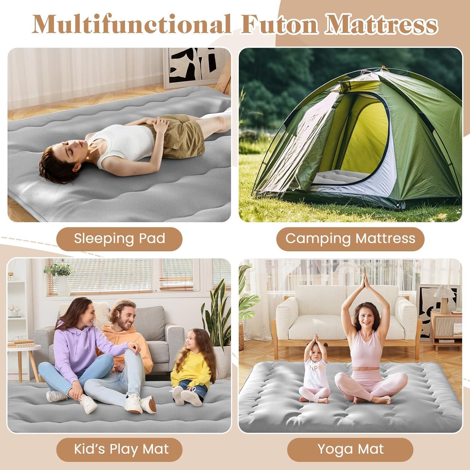 image:imageGiantex Japanese Floor Mattress 4 Inch Futon Mattress wWashable Cover amp Storage Bag Foldable Roll up Mattress Tatami Mat Portable Sleeping Pad for Camping Dormitory QueenGrey