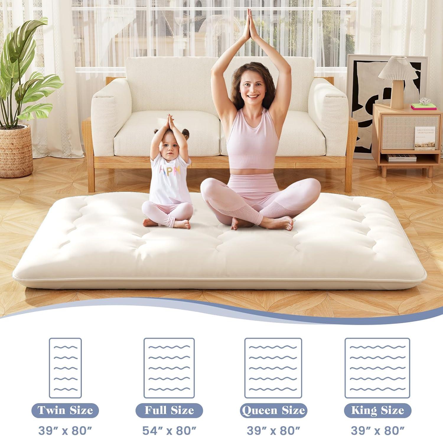 image:imageGiantex Japanese Floor Mattress 4 Inch Futon Mattress wWashable Cover amp Storage Bag Foldable Roll up Mattress Tatami Mat Portable Sleeping Pad for Camping Dormitory QueenBeige