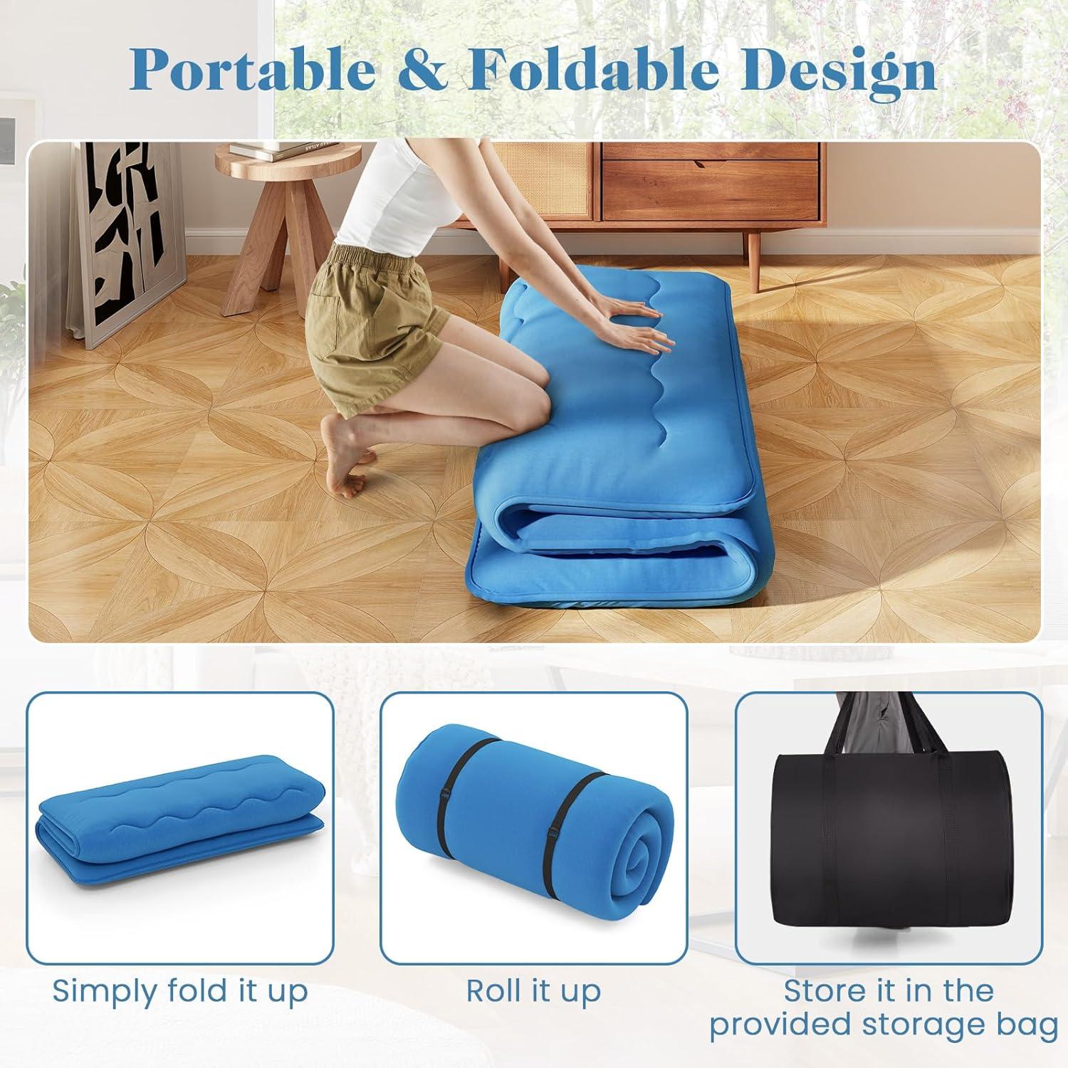 image:imageGiantex Japanese Floor Mattress 4 Inch Futon Mattress wWashable Cover amp Storage Bag Foldable Roll up Mattress Tatami Mat Portable Sleeping Pad for Camping Dormitory QueenNavy