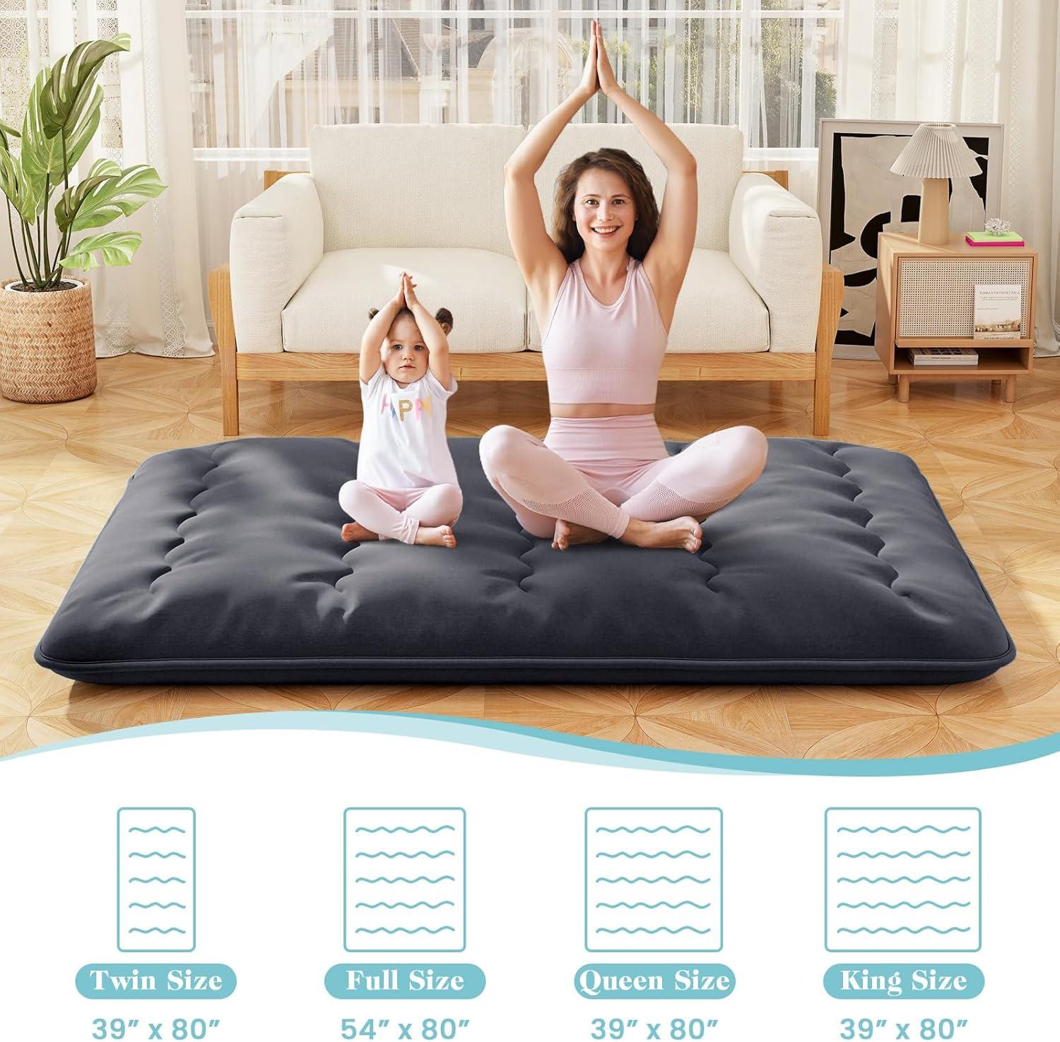 image:imageGiantex Japanese Floor Mattress 4 Inch Futon Mattress wWashable Cover amp Storage Bag Foldable Roll up Mattress Tatami Mat Portable Sleeping Pad for Camping Dormitory QueenBlack