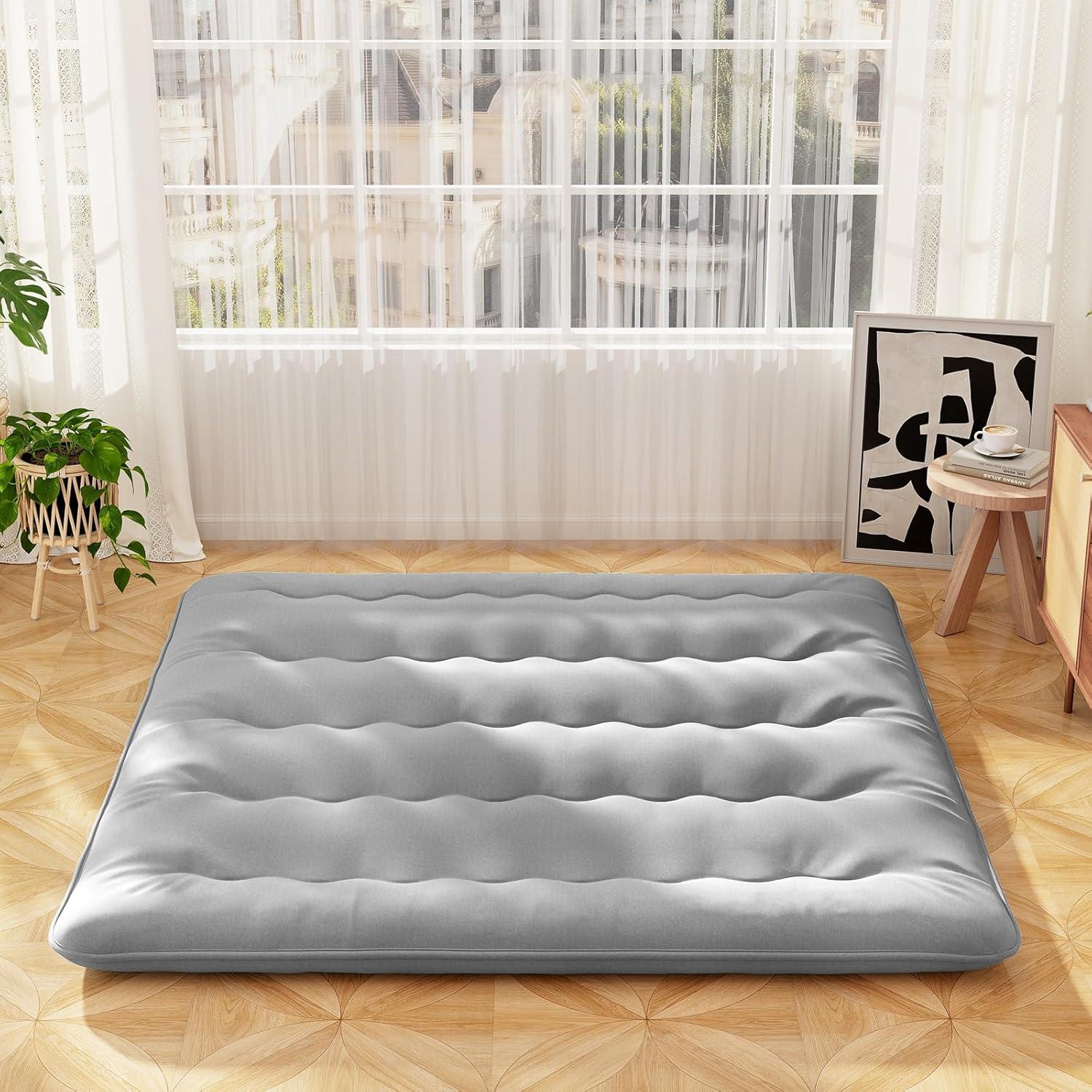 image:imageGiantex Japanese Floor Mattress 4 Inch Futon Mattress wWashable Cover amp Storage Bag Foldable Roll up Mattress Tatami Mat Portable Sleeping Pad for Camping Dormitory QueenGrey