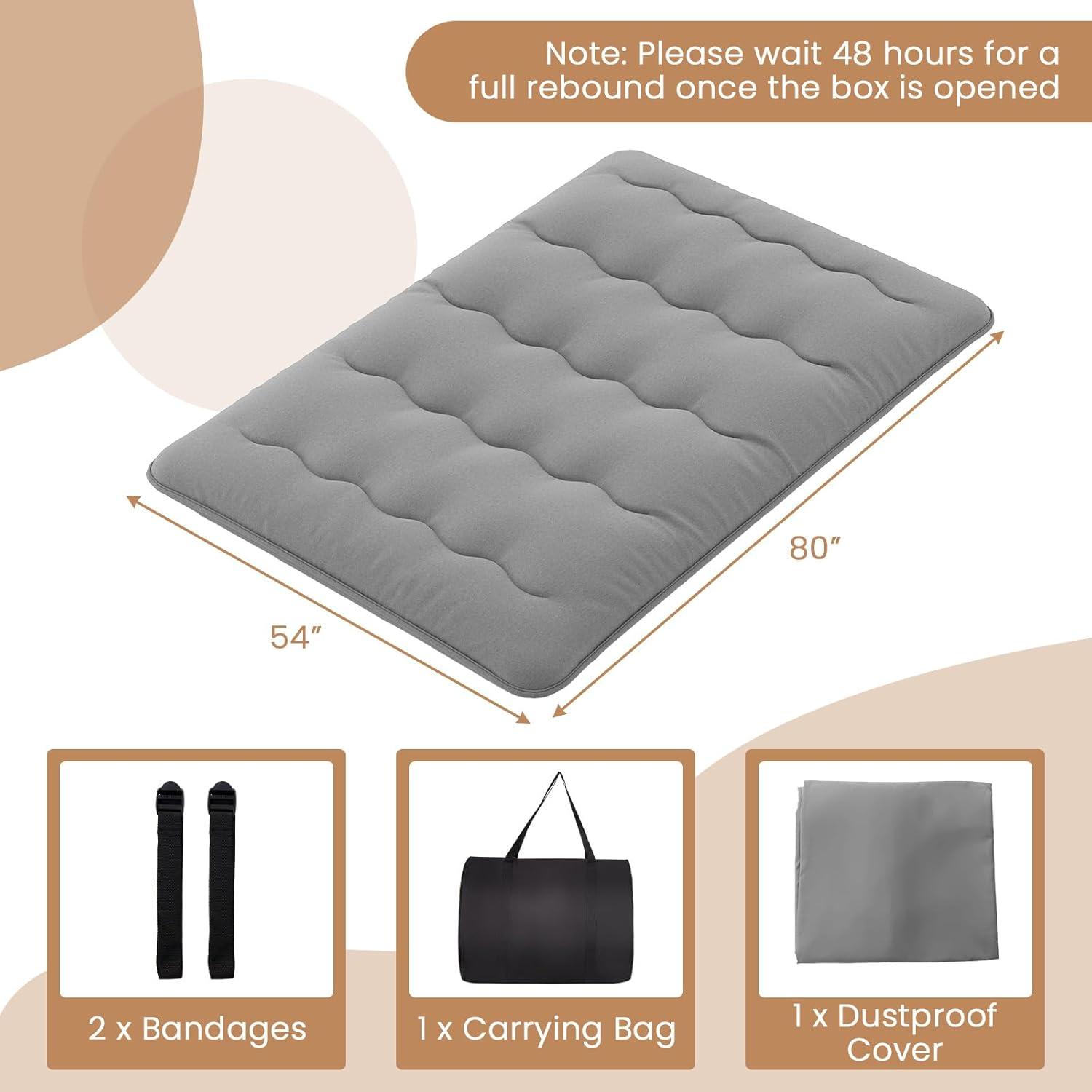 image:imageGiantex Japanese Floor Mattress 4 Inch Futon Mattress wWashable Cover amp Storage Bag Foldable Roll up Mattress Tatami Mat Portable Sleeping Pad for Camping Dormitory QueenGrey