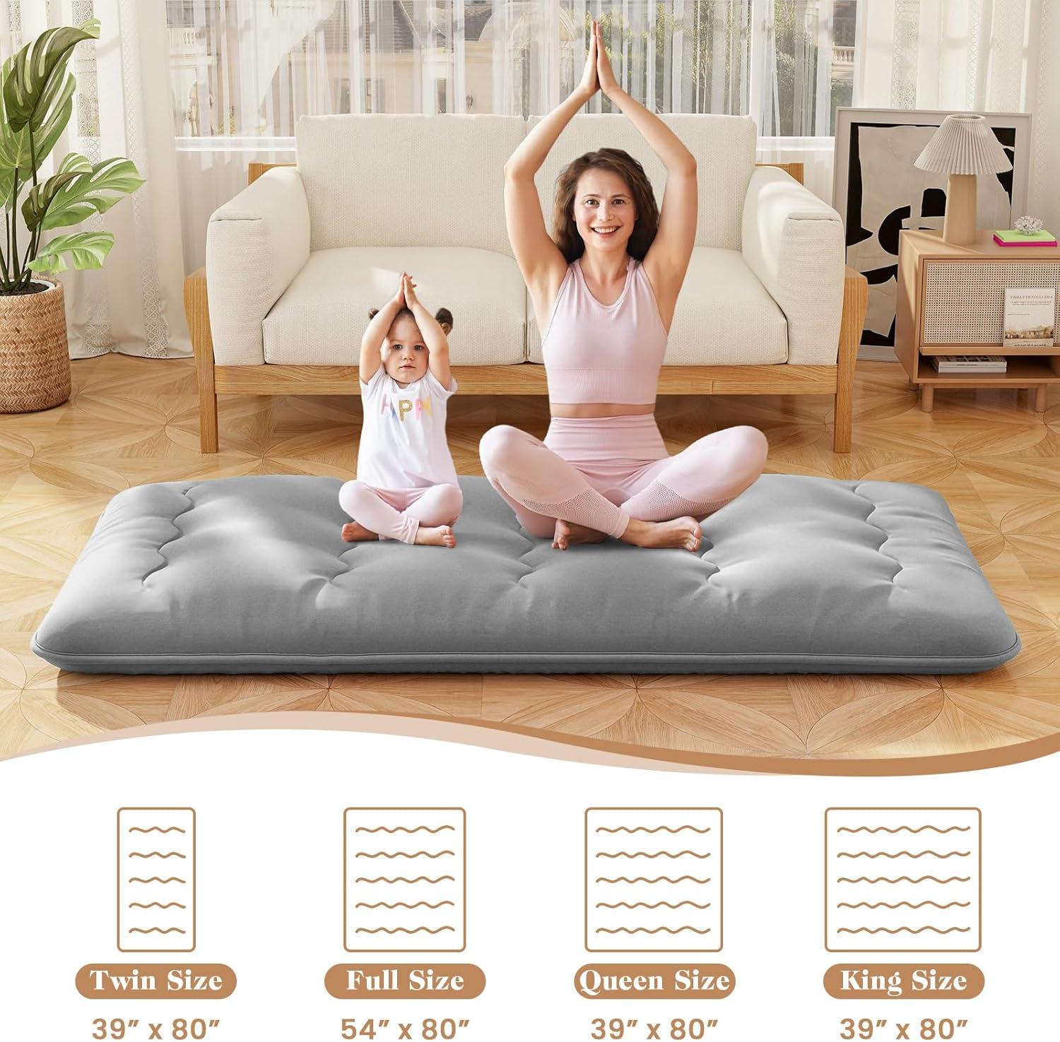 image:imageGiantex Japanese Floor Mattress 4 Inch Futon Mattress wWashable Cover amp Storage Bag Foldable Roll up Mattress Tatami Mat Portable Sleeping Pad for Camping Dormitory QueenGrey