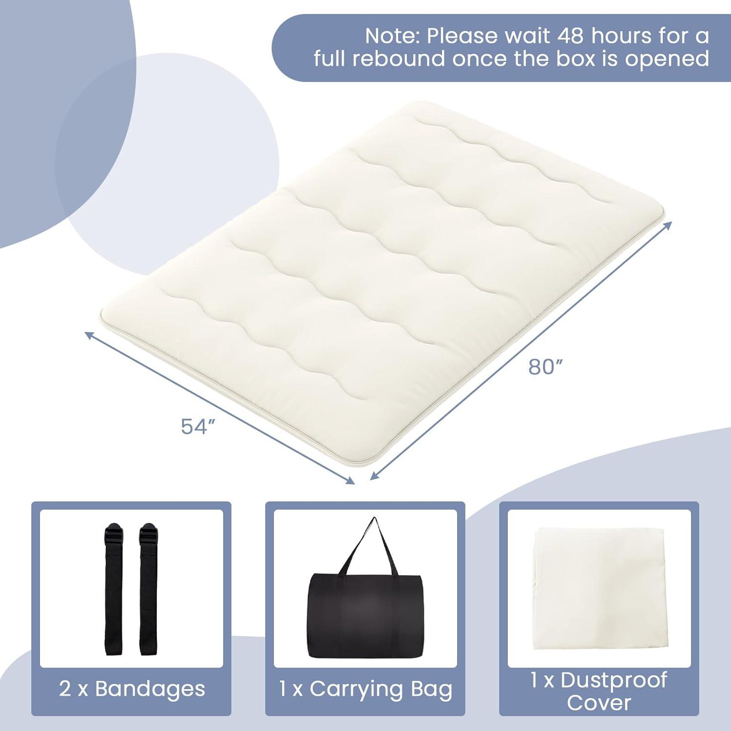 image:imageGiantex Japanese Floor Mattress 4 Inch Futon Mattress wWashable Cover amp Storage Bag Foldable Roll up Mattress Tatami Mat Portable Sleeping Pad for Camping Dormitory QueenBeige