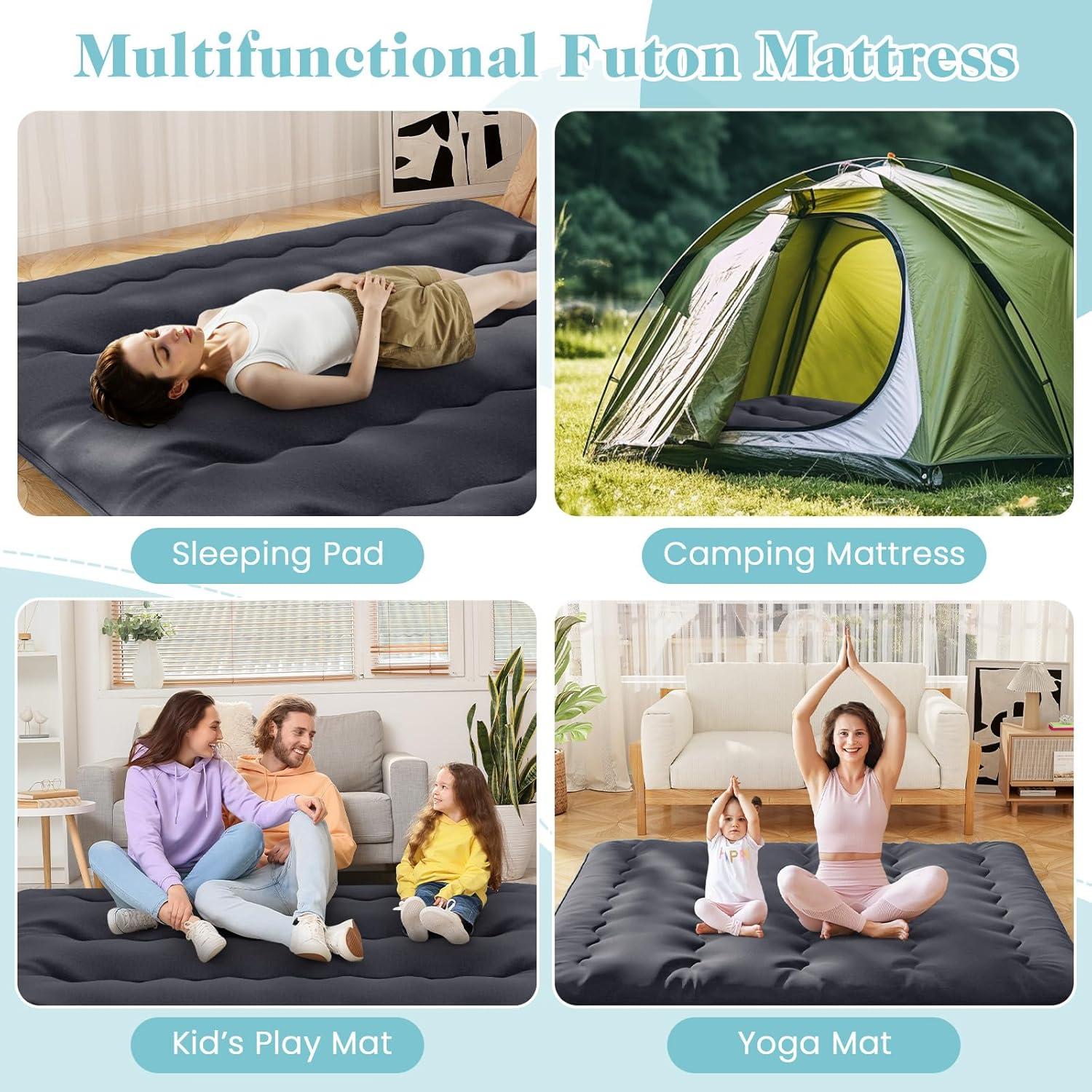 image:imageGiantex Japanese Floor Mattress 4 Inch Futon Mattress wWashable Cover amp Storage Bag Foldable Roll up Mattress Tatami Mat Portable Sleeping Pad for Camping Dormitory QueenBlack