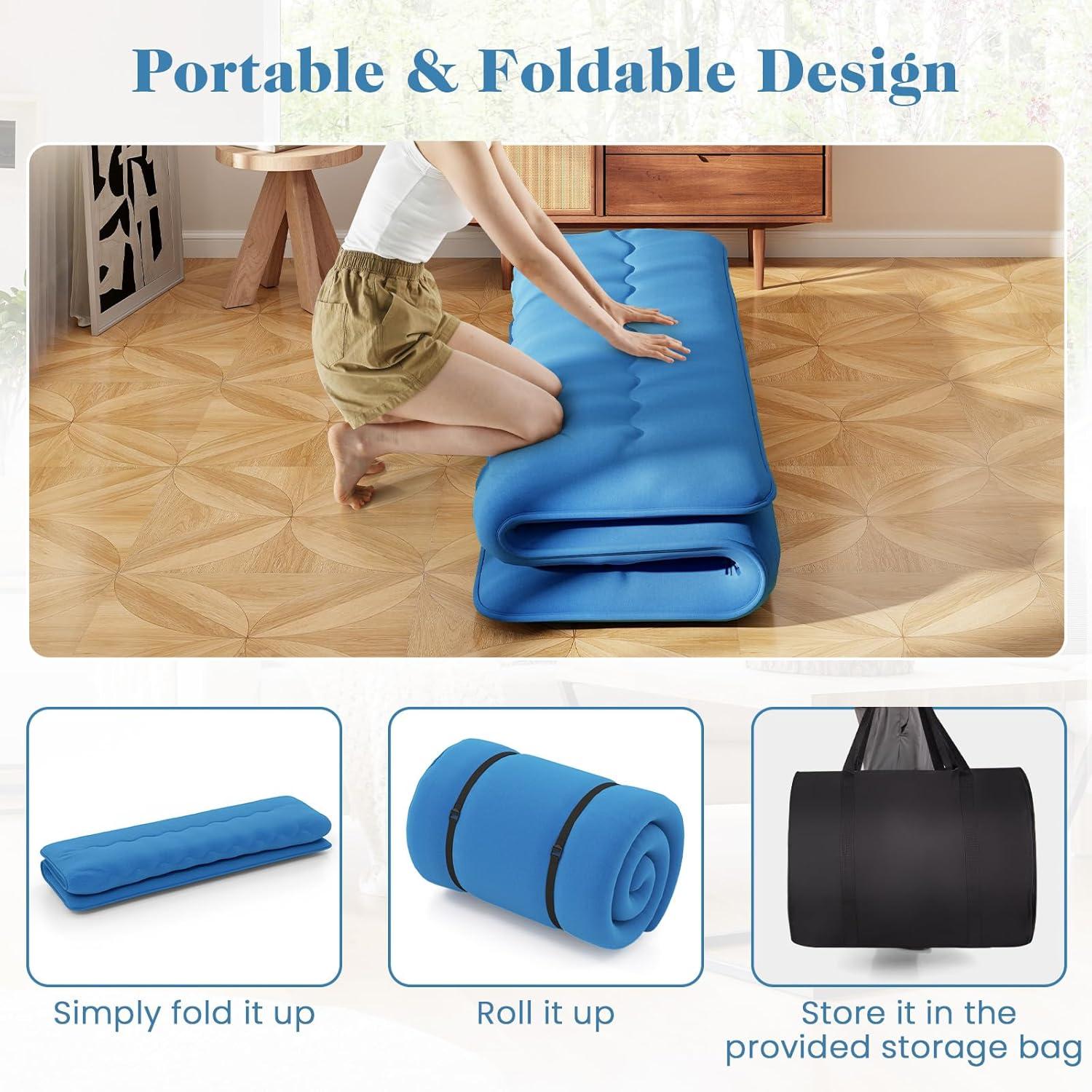 image:imageGiantex Japanese Floor Mattress 4 Inch Futon Mattress wWashable Cover amp Storage Bag Foldable Roll up Mattress Tatami Mat Portable Sleeping Pad for Camping Dormitory QueenNavy