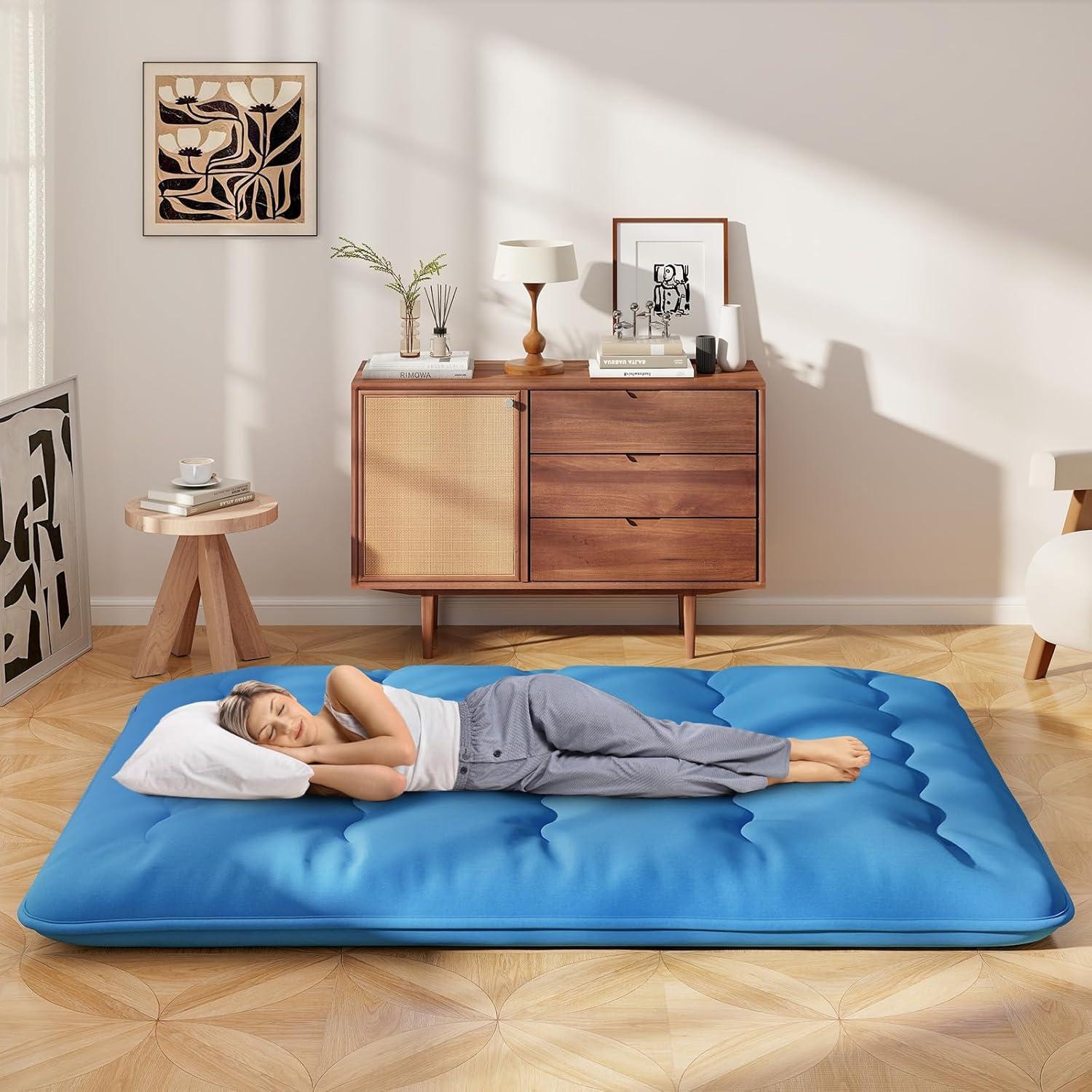 image:imageGiantex Japanese Floor Mattress 4 Inch Futon Mattress wWashable Cover amp Storage Bag Foldable Roll up Mattress Tatami Mat Portable Sleeping Pad for Camping Dormitory QueenNavy