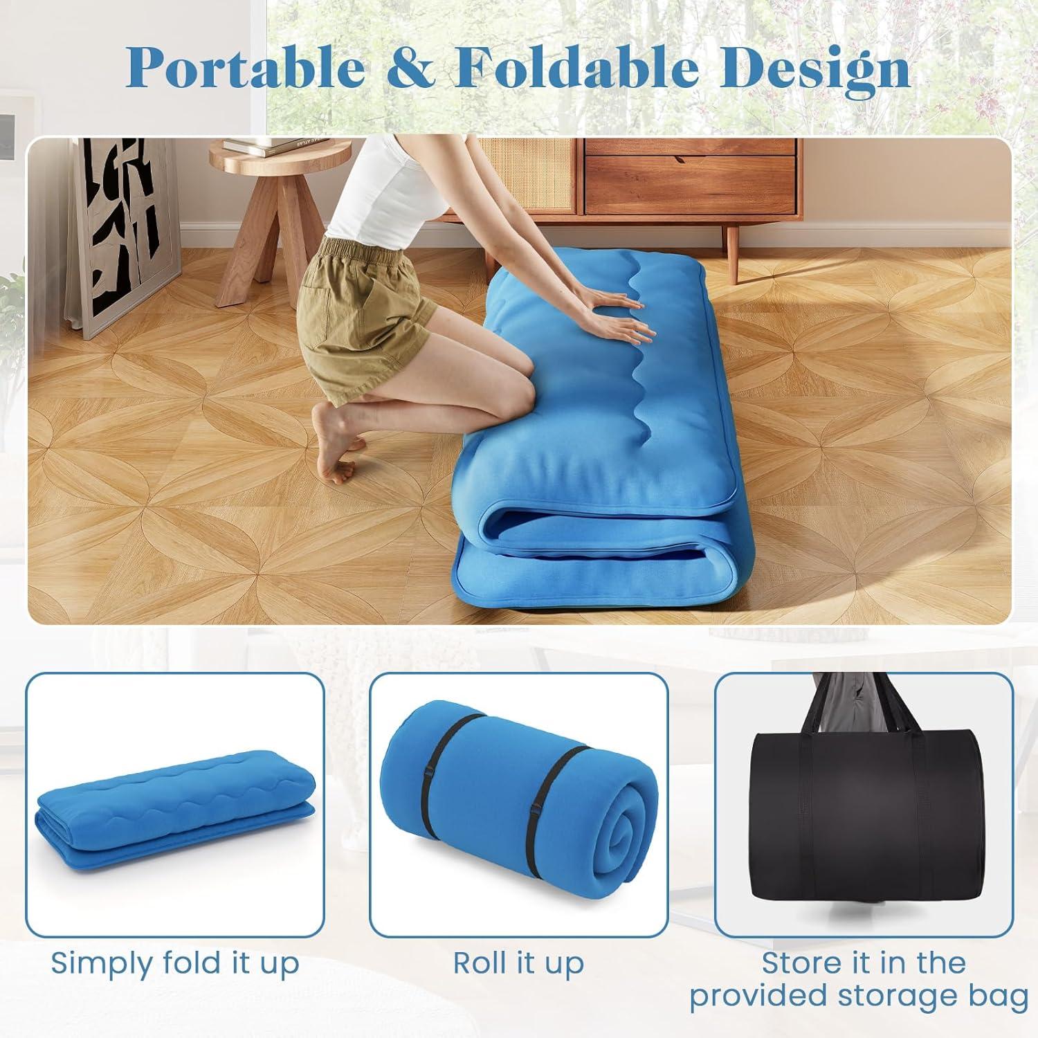 image:imageGiantex Japanese Floor Mattress 4 Inch Futon Mattress wWashable Cover amp Storage Bag Foldable Roll up Mattress Tatami Mat Portable Sleeping Pad for Camping Dormitory QueenNavy