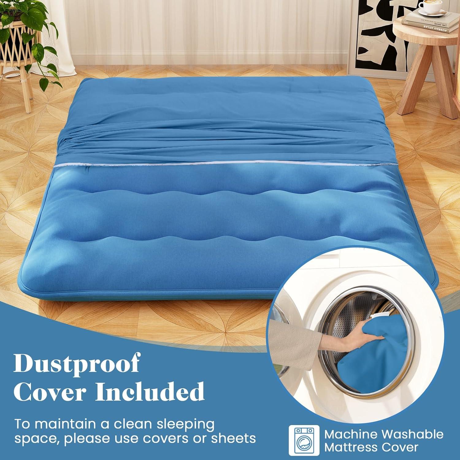 image:imageGiantex Japanese Floor Mattress 4 Inch Futon Mattress wWashable Cover amp Storage Bag Foldable Roll up Mattress Tatami Mat Portable Sleeping Pad for Camping Dormitory QueenNavy
