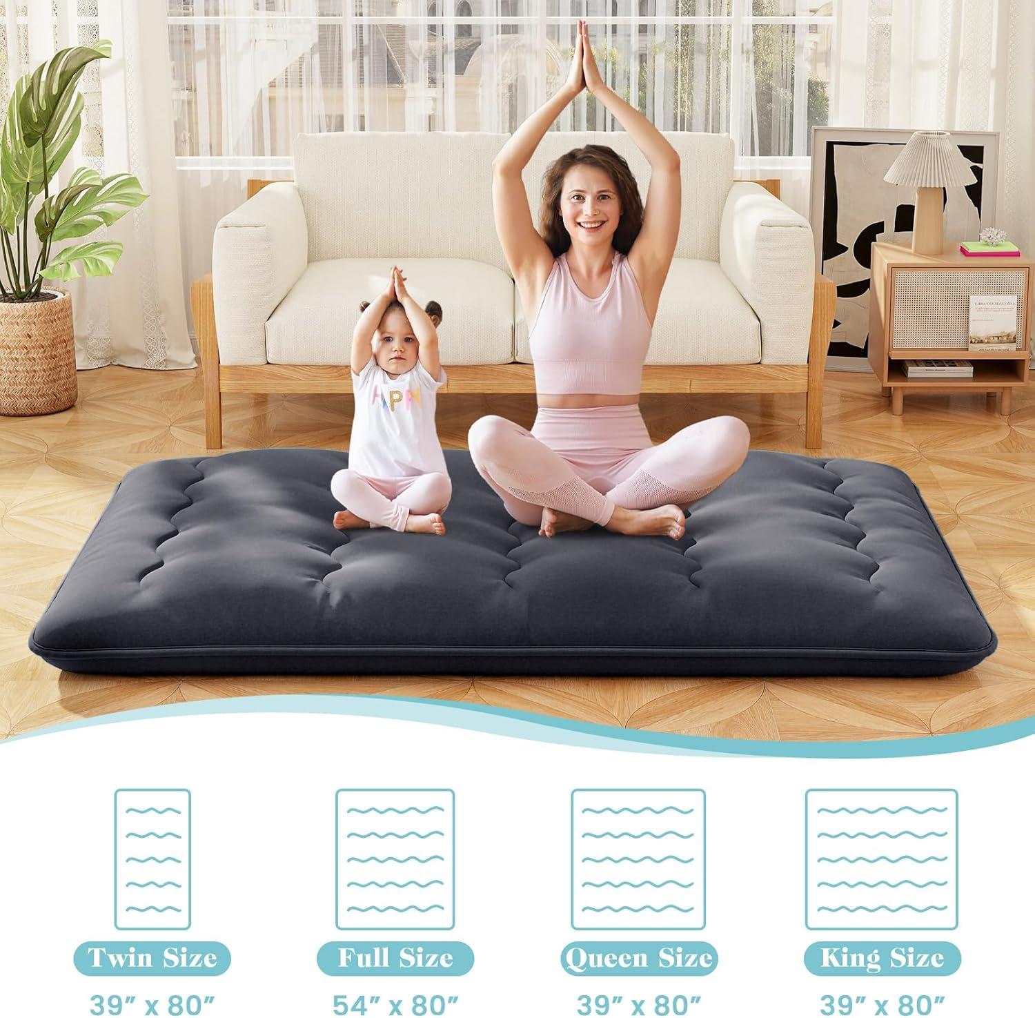 image:imageGiantex Japanese Floor Mattress 4 Inch Futon Mattress wWashable Cover amp Storage Bag Foldable Roll up Mattress Tatami Mat Portable Sleeping Pad for Camping Dormitory QueenBlack